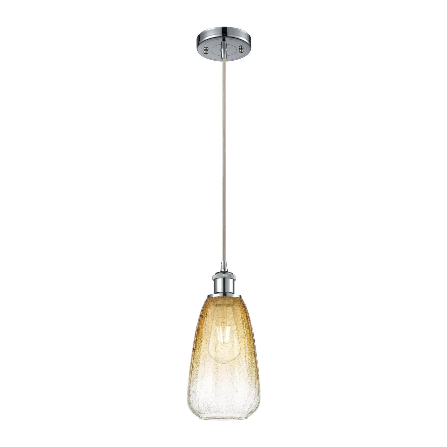 Innovations Brookhaven Almond 6in 1-Light Mini Pendant | Industrial Polished Chrome and Amber Glass | Kitchen Island | Model 516-1P-PC-G480-6AM