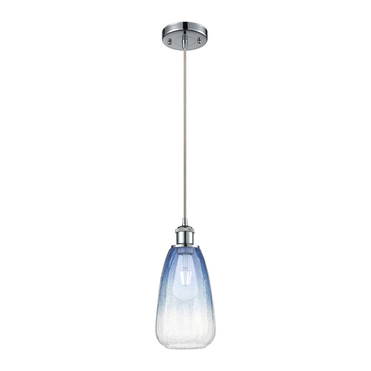 Innovations Brookhaven Almond 6in 1-Light Mini Pendant | Industrial Polished Chrome and Sapphire Blue Glass | Kitchen | Model 516-1P-PC-G480-6SB