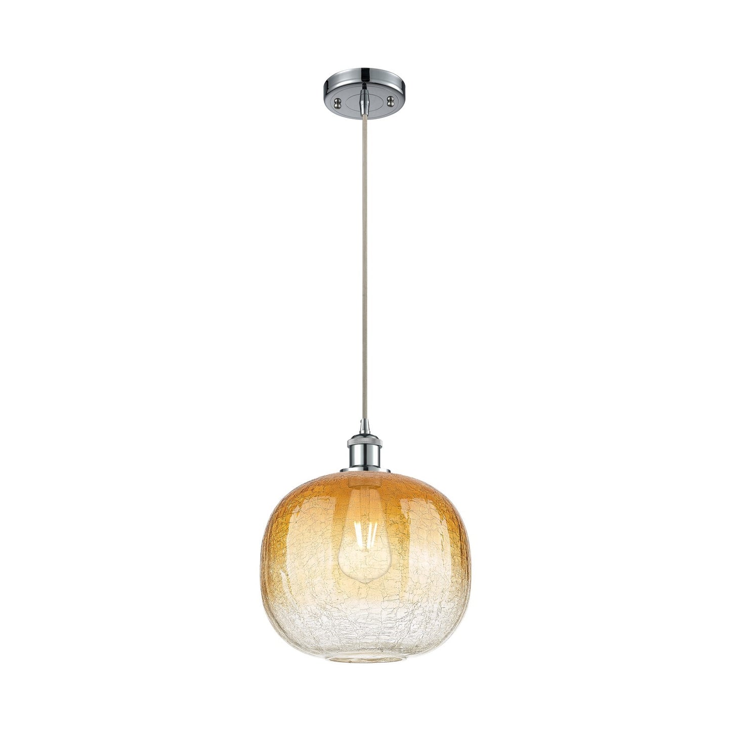 Innovations Brookhaven Sphere 10.5in 1-Light Mini Pendant | Industrial Polished Chrome and Amber Glass | Kitchen Island | Model 516-1P-PC-G481-10AM