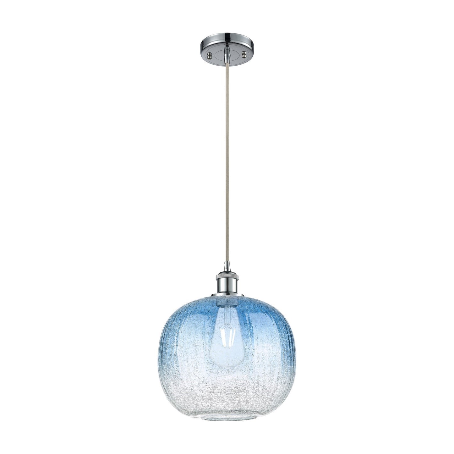 Innovations Brookhaven Sphere 10.5in 1-Light Mini Pendant | Industrial Polished Chrome and Sapphire Blue Glass | Kitchen | Model 516-1P-PC-G481-10SB