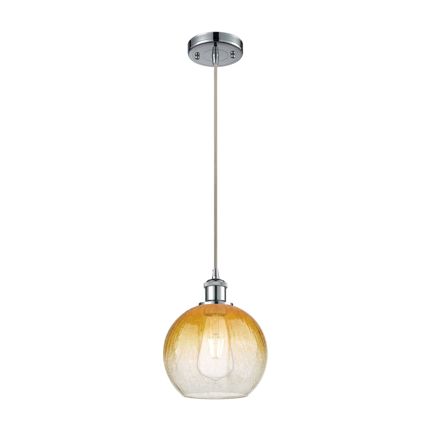 Innovations Brookhaven Globe 7.88in 1-Light Mini Pendant | Industrial Polished Chrome and Amber Glass | Kitchen Island | Model 516-1P-PC-G483-8AM