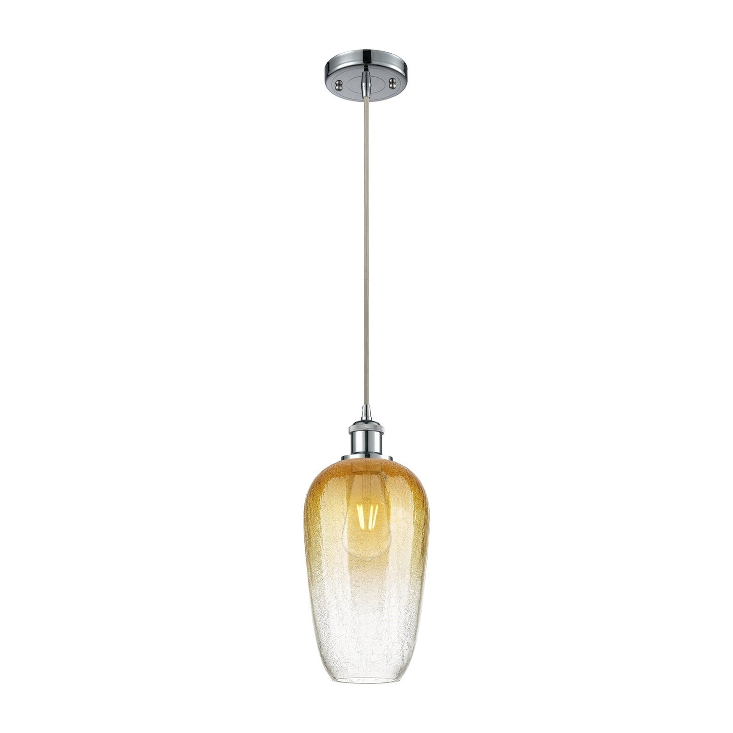 Innovations Brookhaven Flute 7in 1-Light Mini Pendant | Industrial Polished Chrome and Amber Glass | Kitchen Island | Model 516-1P-PC-G484-7AM
