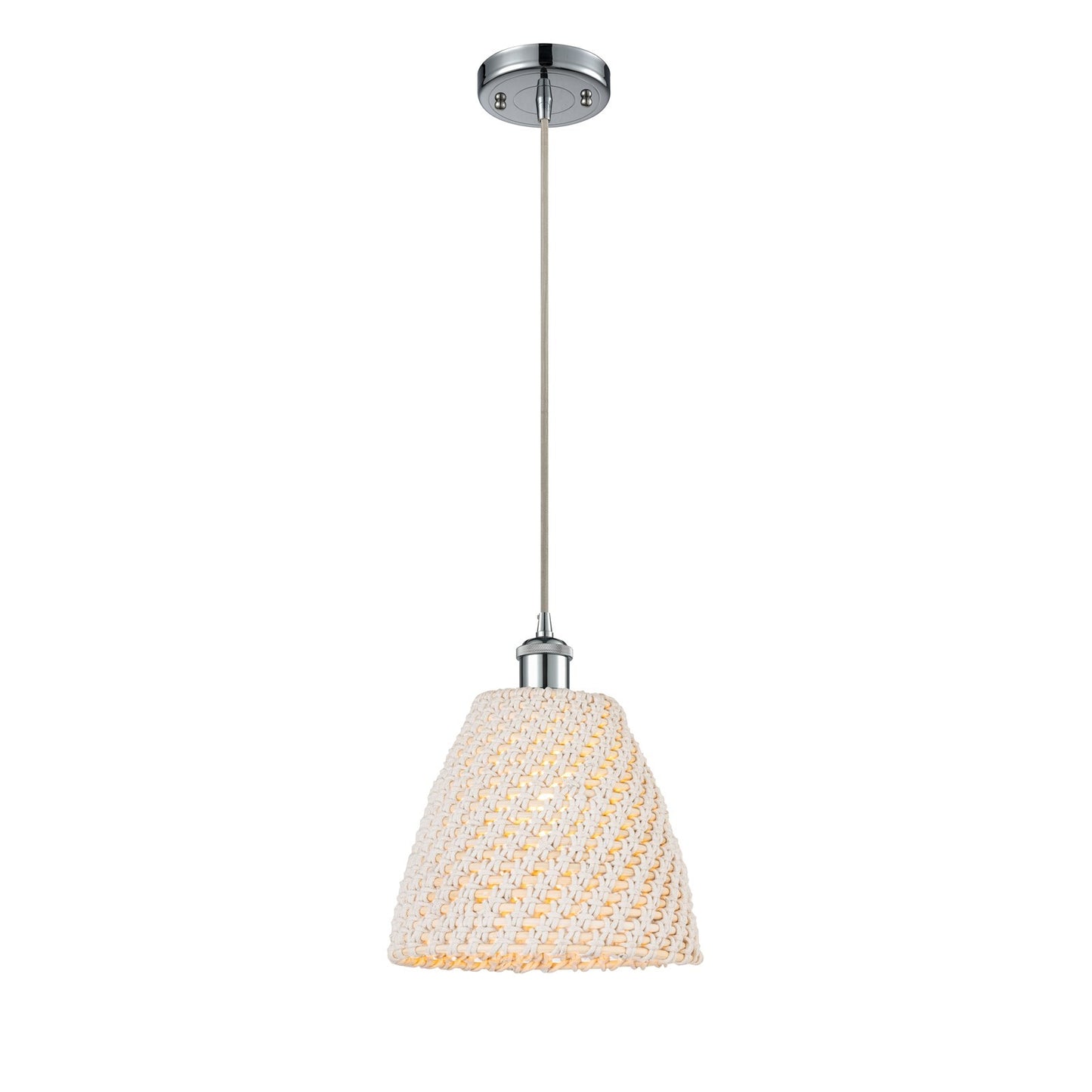 Innovations Bristol Natural 9in 1-Light Mini Pendant | Polished Chrome and Natural Fiber Dome | Kitchen Island & Dining | Model 516-1P-PC-NBD-9-NAT
