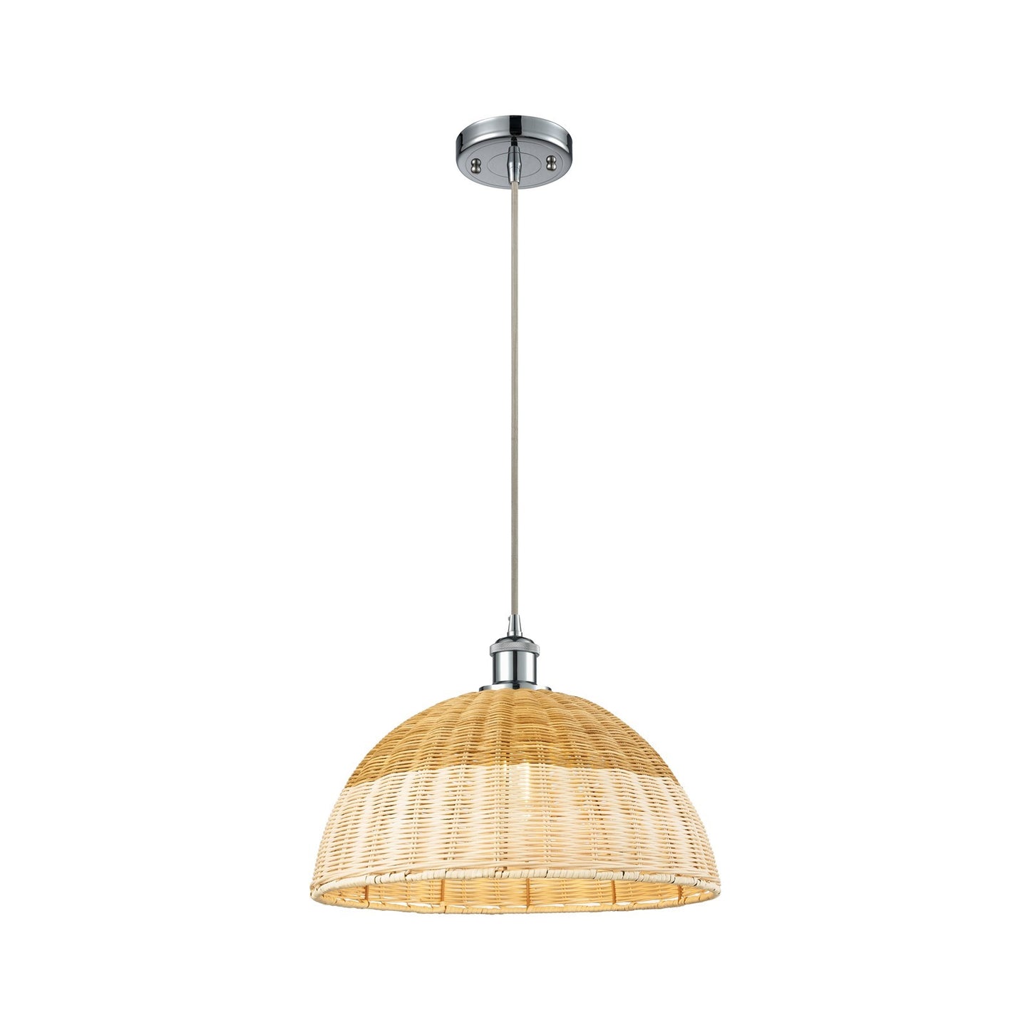 Innovations Bristol Natural II 16in 1-Light Mini Pendant | Industrial Polished Chrome and Natural Fiber Dome | Kitchen | Model 516-1P-PC-NBD2-16-NAT