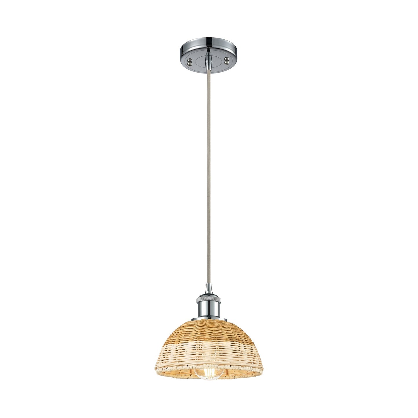 Innovations Bristol Natural II 8in 1-Light Mini Pendant | Industrial Polished Chrome and Natural Fiber Dome | Kitchen | Model 516-1P-PC-NBD2-75-NAT