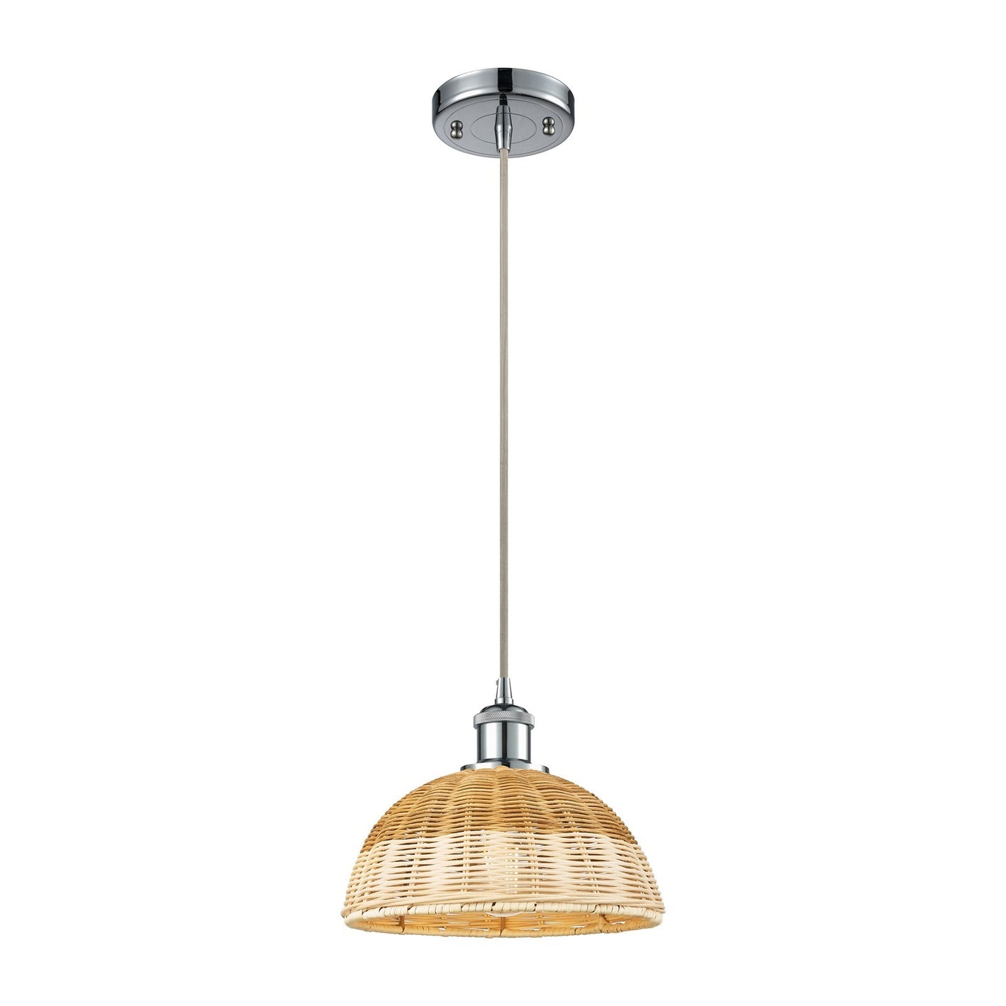 Innovations Bristol Natural II 9in 1-Light Mini Pendant | Polished Chrome and Natural Fiber Dome | Kitchen Island | Model 516-1P-PC-NBD2-9-NAT