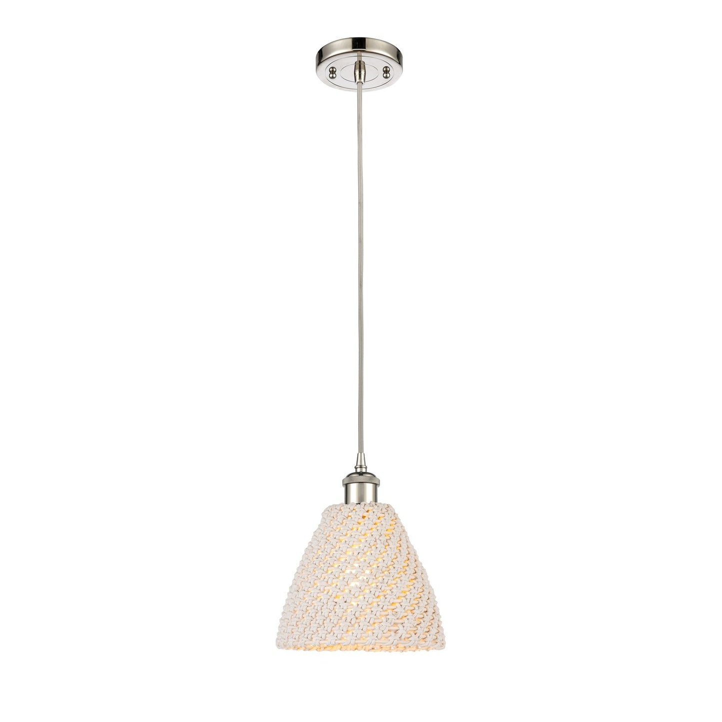 Innovations Bristol Natural 7.5in 1-Light Mini Pendant | Farmhouse Polished Nickel and Natural Fiber Dome | Kitchen | Model 516-1P-PN-NBD-75-NAT