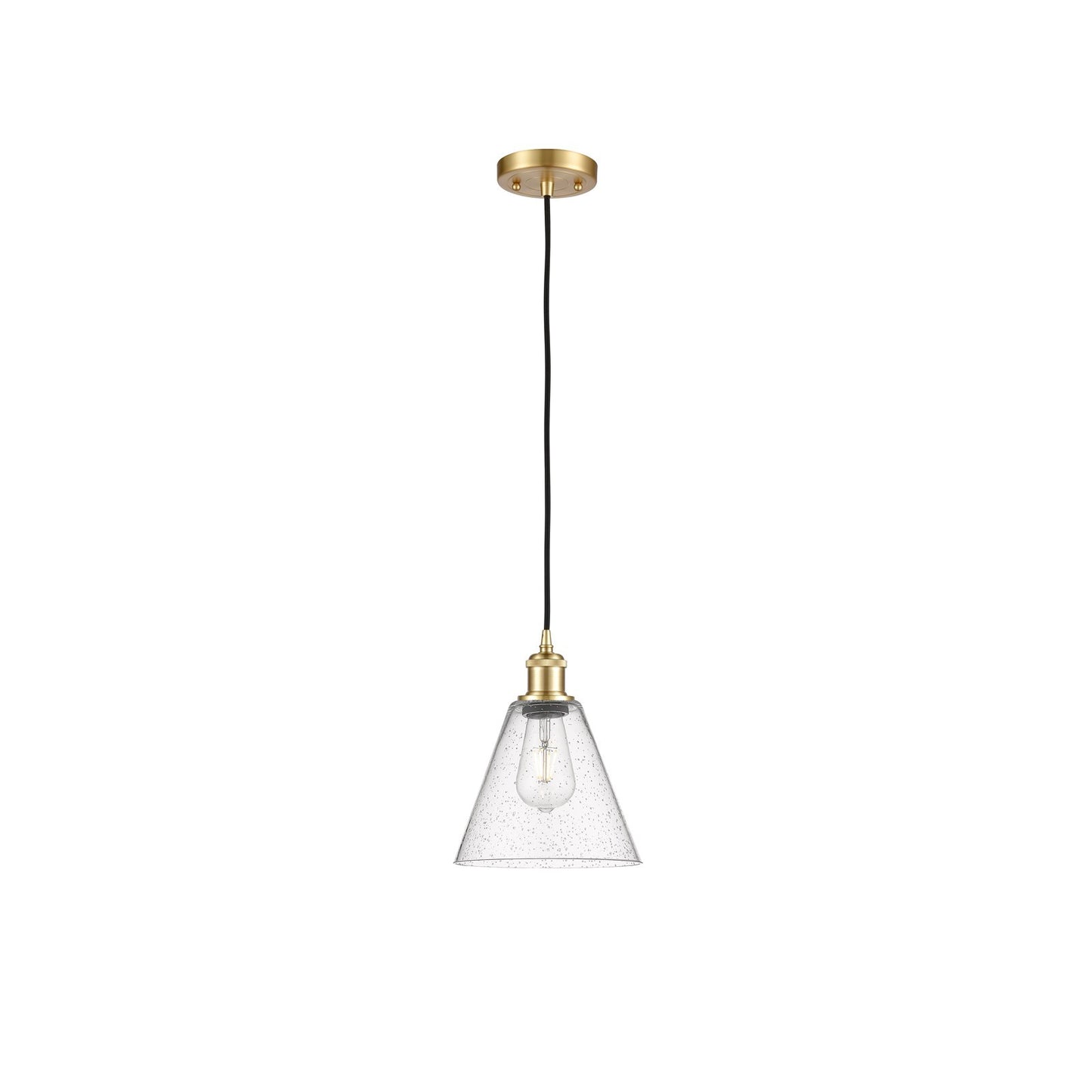 Innovations Berkshire 8in 1-Light Mini Pendant | Industrial Satin Gold and Seedy Glass | Kitchen Island & Dining Room | Model 516-1P-SG-GBC-84