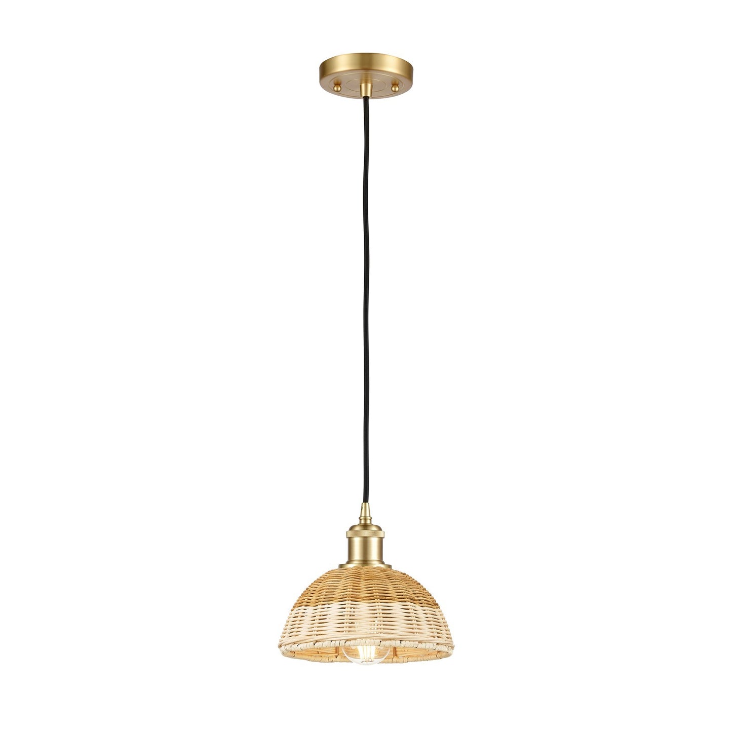 Innovations Bristol Natural II 7.5in 1-Light Mini Pendant | Industrial Satin Gold and Natural Fiber | Kitchen Island | Model 516-1P-SG-NBD2-75-NAT