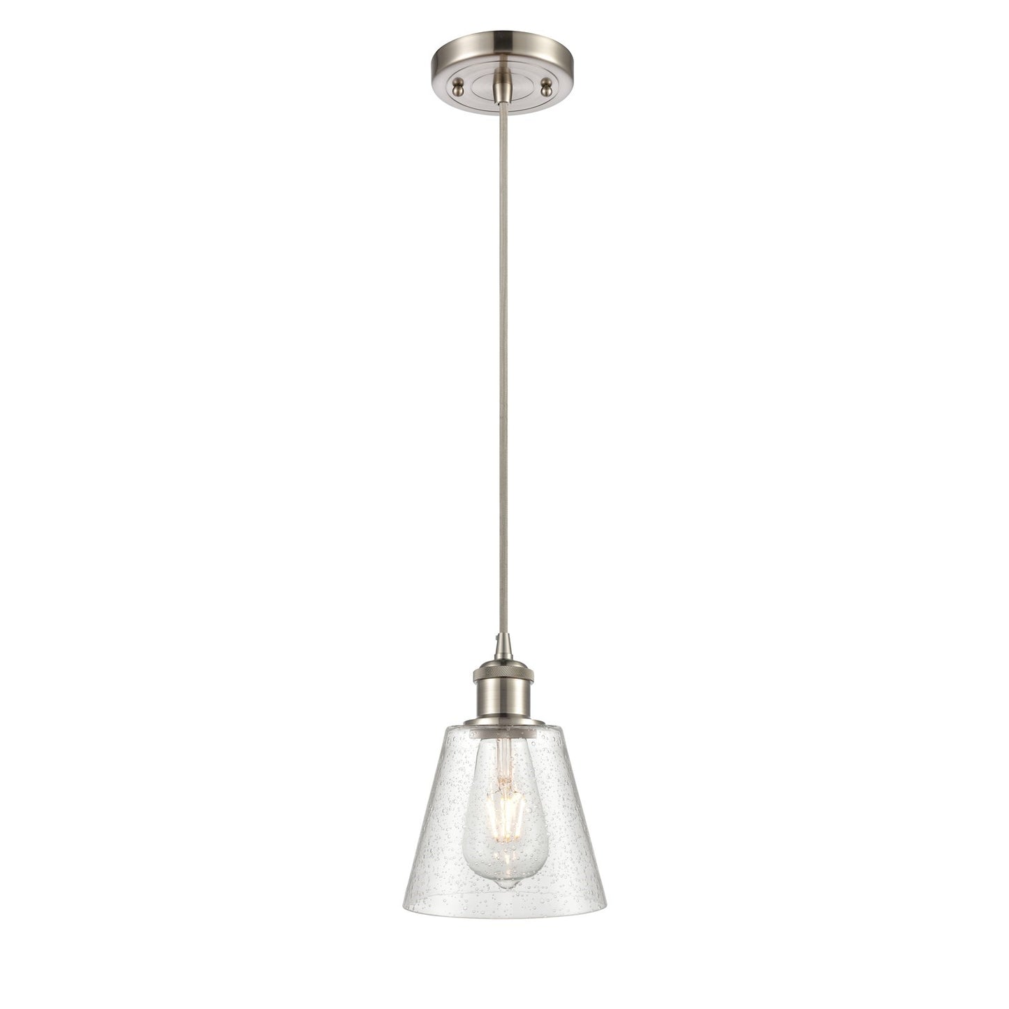 Innovations Caton 6in 1-Light Mini Pendant | Industrial Brushed Satin Nickel and Frosted Glass | Kitchen Island & Dining Room | Model 516-1P-SN-G454