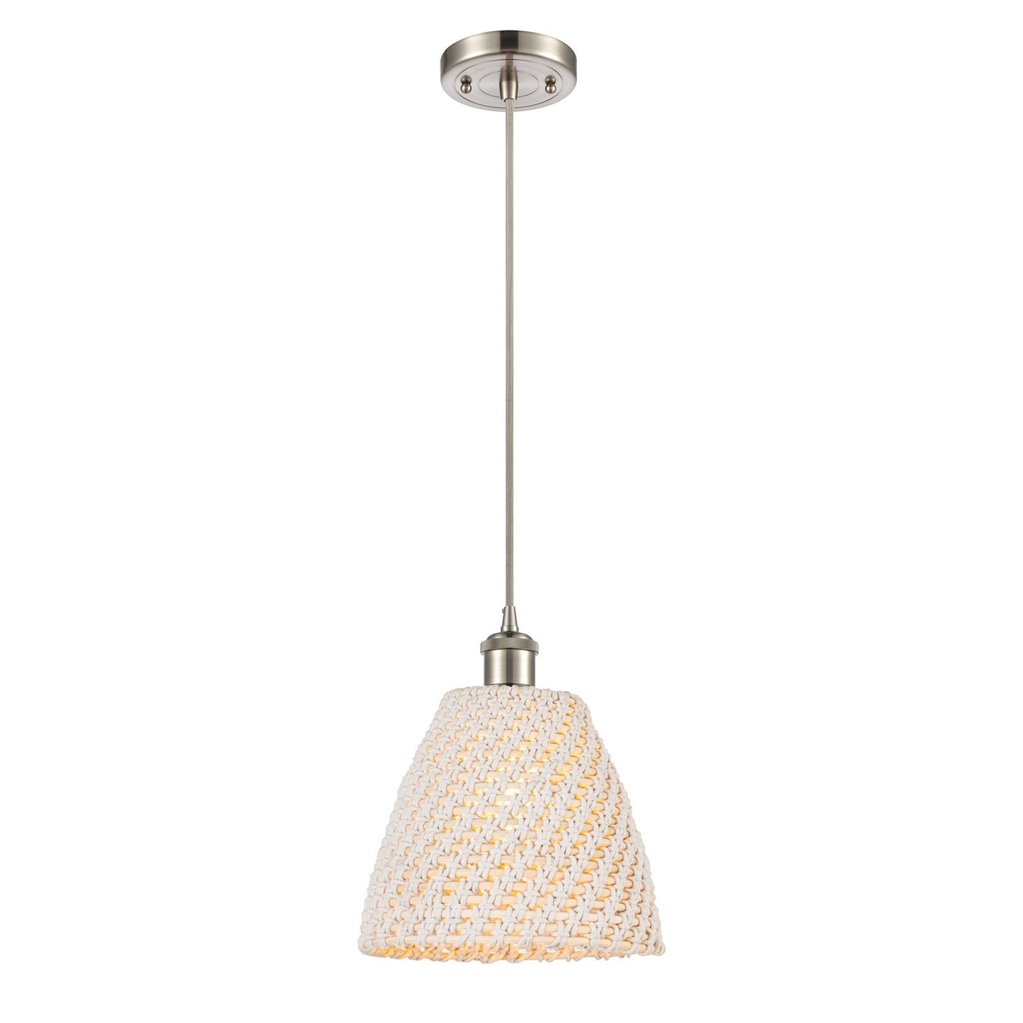 Innovations Bristol Natural 9in 1-Light Mini Pendant | Farmhouse Brushed Satin Nickel and Natural Fiber | Kitchen Island | Model 516-1P-SN-NBD-9-NAT