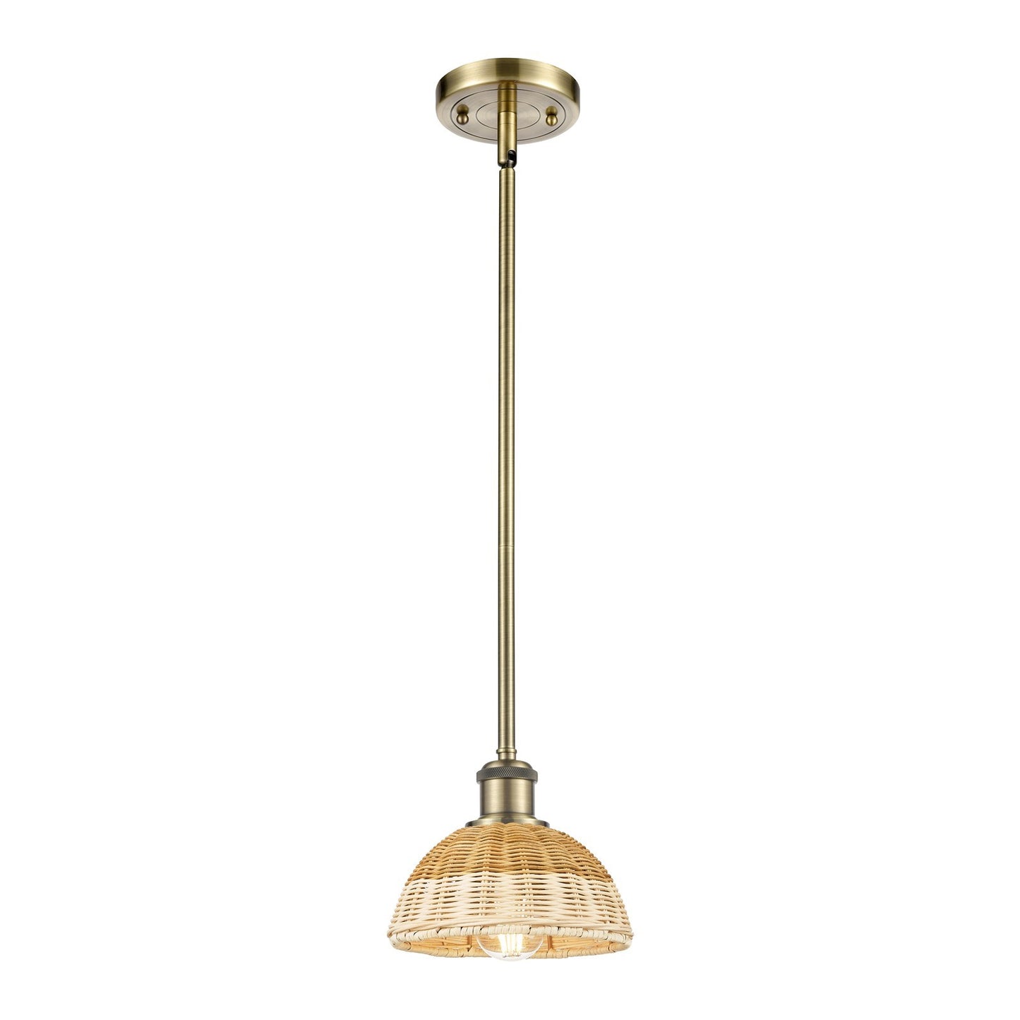 Innovations Bristol Natural II 7.5in 1-Light Mini Pendant | Industrial Antique Brass and Natural Fiber | Kitchen Island | Model 516-1S-AB-NBD2-75-NAT
