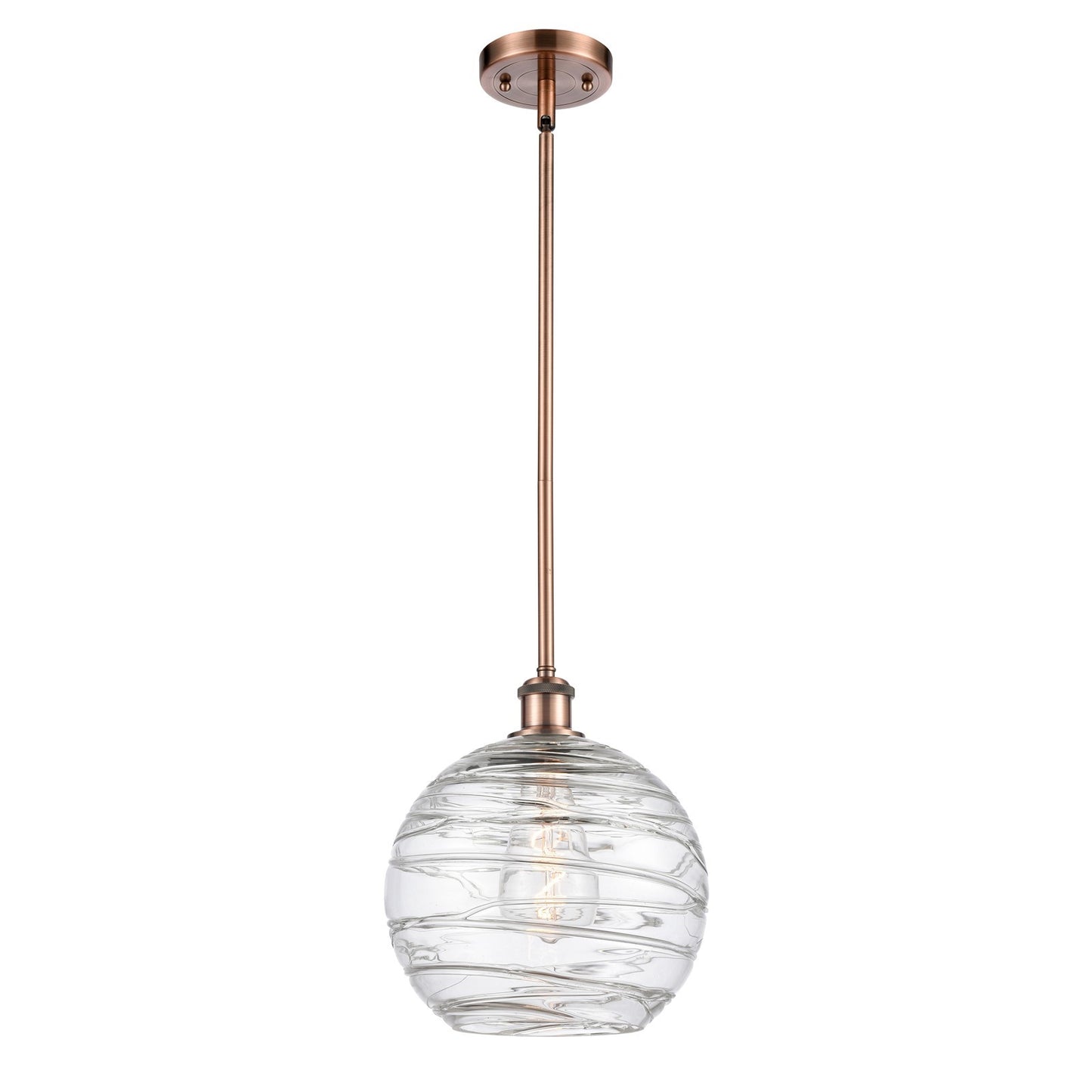 Innovations Athens Deco Swirl 10in 1-Light Mini Pendant | Industrial Antique Copper and Clear Glass | Kitchen Island | Model 516-1S-AC-G1213-10CL