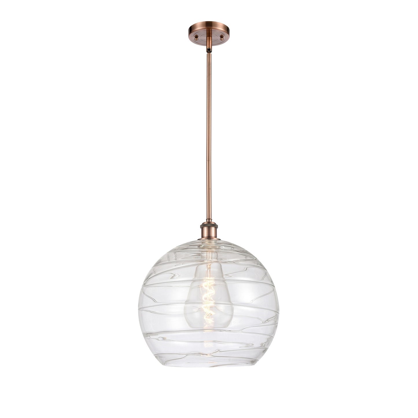 Innovations Athens Deco Swirl 14in 1-Light Mini Pendant | Industrial Antique Copper and Clear Glass | Kitchen Island | Model 516-1S-AC-G1213-14CL