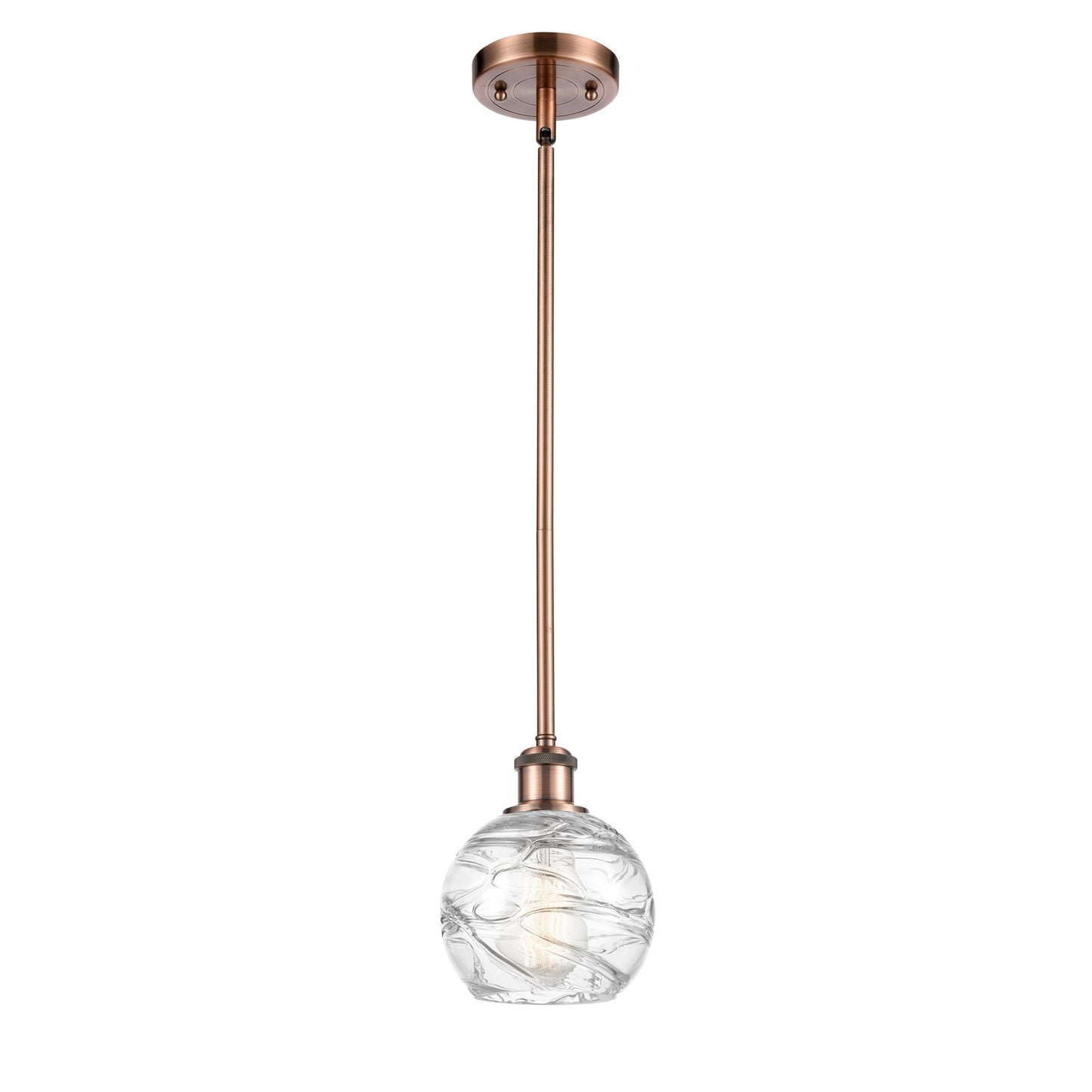 Innovations Athens Deco Swirl 6in 1-Light Mini Pendant | Industrial Antique Copper and Clear Glass | Kitchen Island | Model 516-1S-AC-G1213-6CL