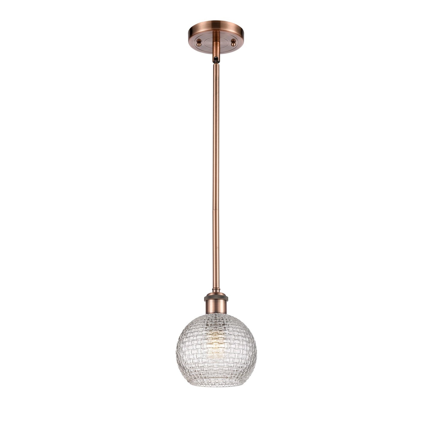 Innovations Athens 6in 1-Light Mini Pendant | Modern Farmhouse Antique Copper and Clear Basket Weave Glass | Kitchen | Model 516-1S-AC-G122C-6CL
