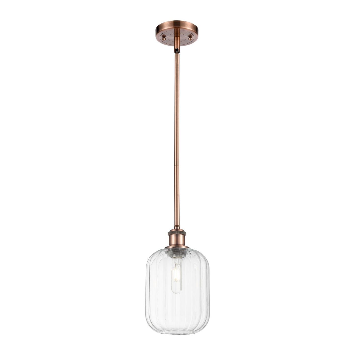 Innovations Preston Cylinder 7in 1-Light Mini Pendant | Industrial Antique Copper and Clear Glass | Kitchen Island | Model 516-1S-AC-G460-7CL