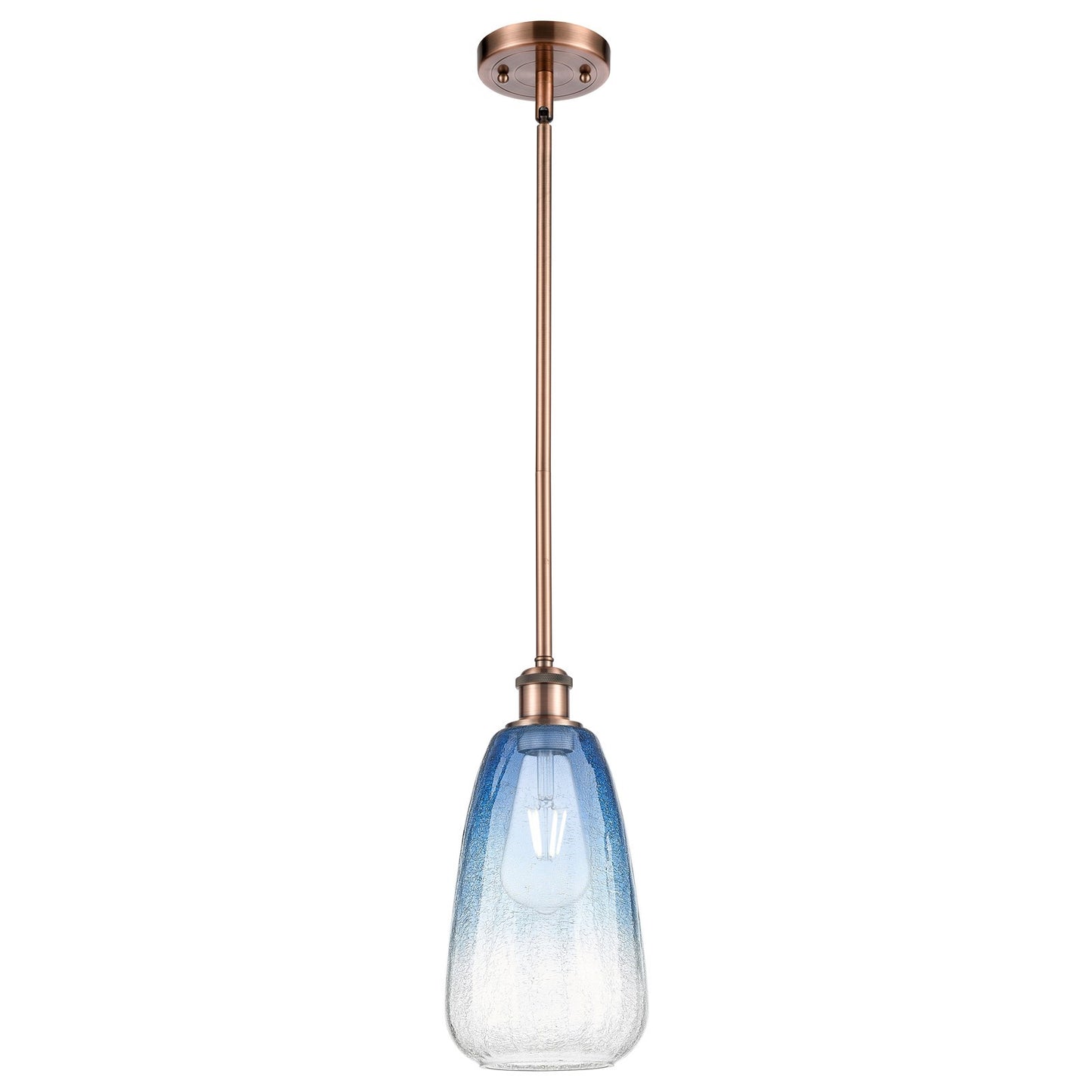 Innovations Brookhaven Almond 6in 1-Light Mini Pendant | Industrial Antique Copper and Sapphire Blue Glass | Kitchen | Model 516-1S-AC-G480-6SB