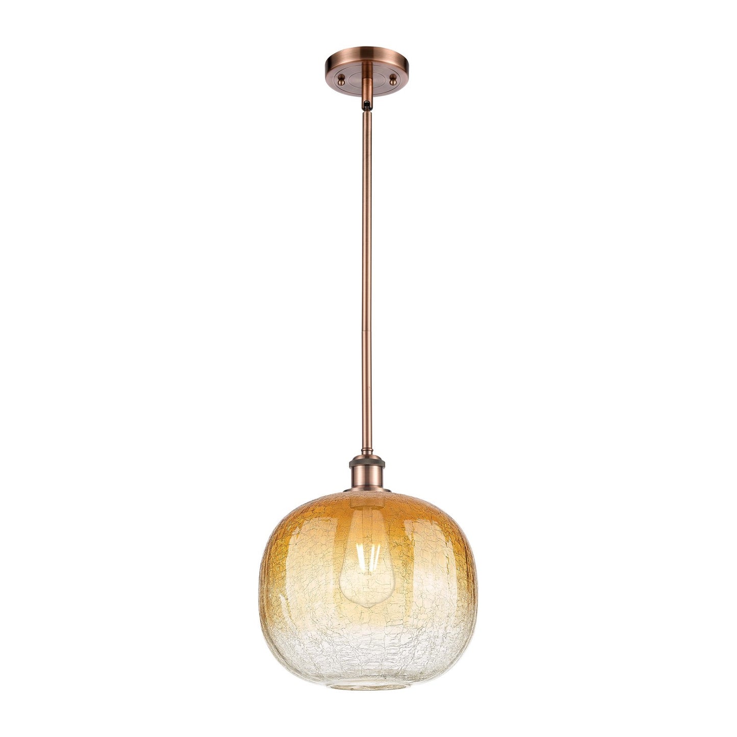 Innovations Brookhaven Sphere 10.5in 1-Light Mini Pendant | Industrial Antique Copper and Amber Glass | Kitchen Island | Model 516-1S-AC-G481-10AM