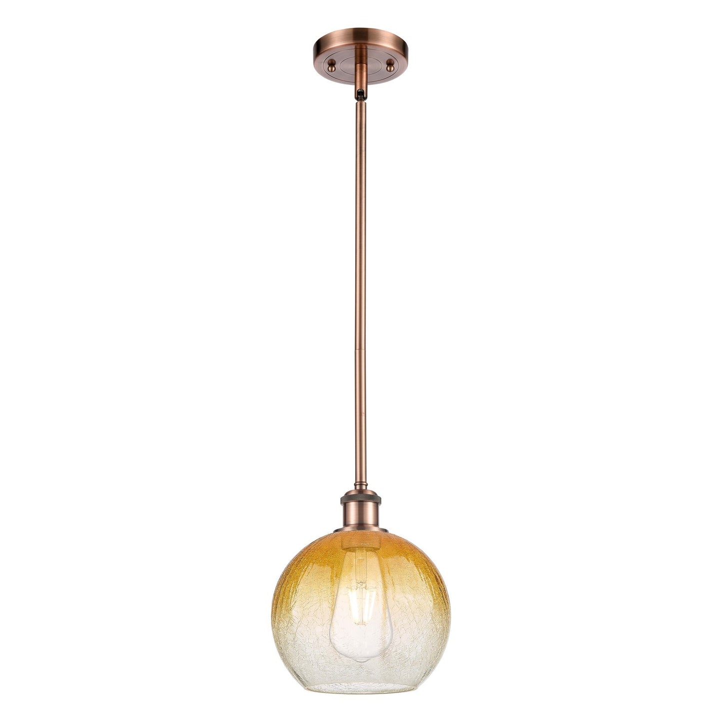 Innovations Brookhaven Globe 7.8in 1-Light Mini Pendant | Industrial Antique Copper and Amber Glass | Kitchen Island | Model 516-1S-AC-G483-8AM