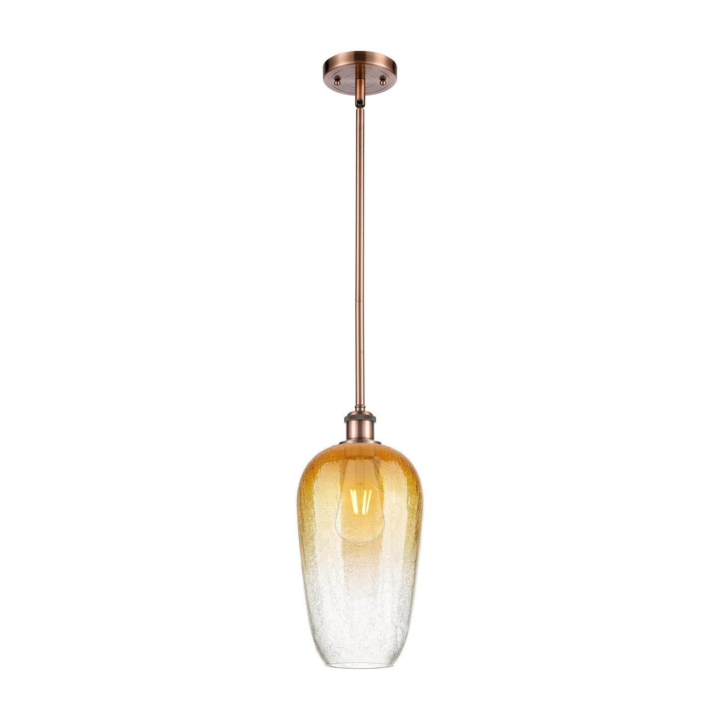 Innovations Brookhaven Flute 7in 1-Light Mini Pendant | Industrial Antique Copper and Amber Glass | Kitchen Island | Model 516-1S-AC-G484-7AM