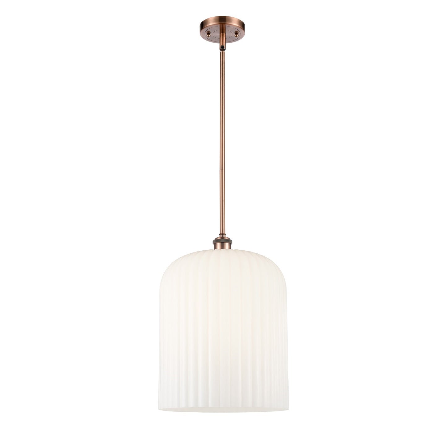 Innovations Bridal Veil 5in 1-Light Mini Pendant | Art Nouveau Antique Copper and Gloss White Glass | Kitchen Island | Model 516-1S-AC-G559-12GWH