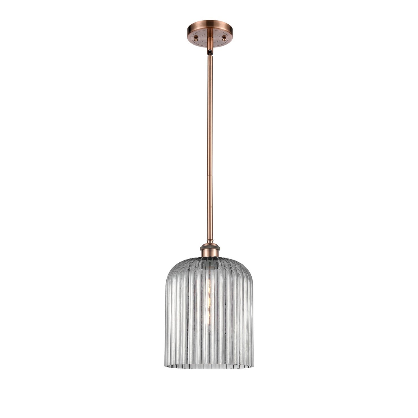 Innovations Bridal Veil 5in 1-Light Mini Pendant | Art Nouveau Antique Copper and Light Smoke Ribbed Glass | Kitchen | Model 516-1S-AC-G559-8SM