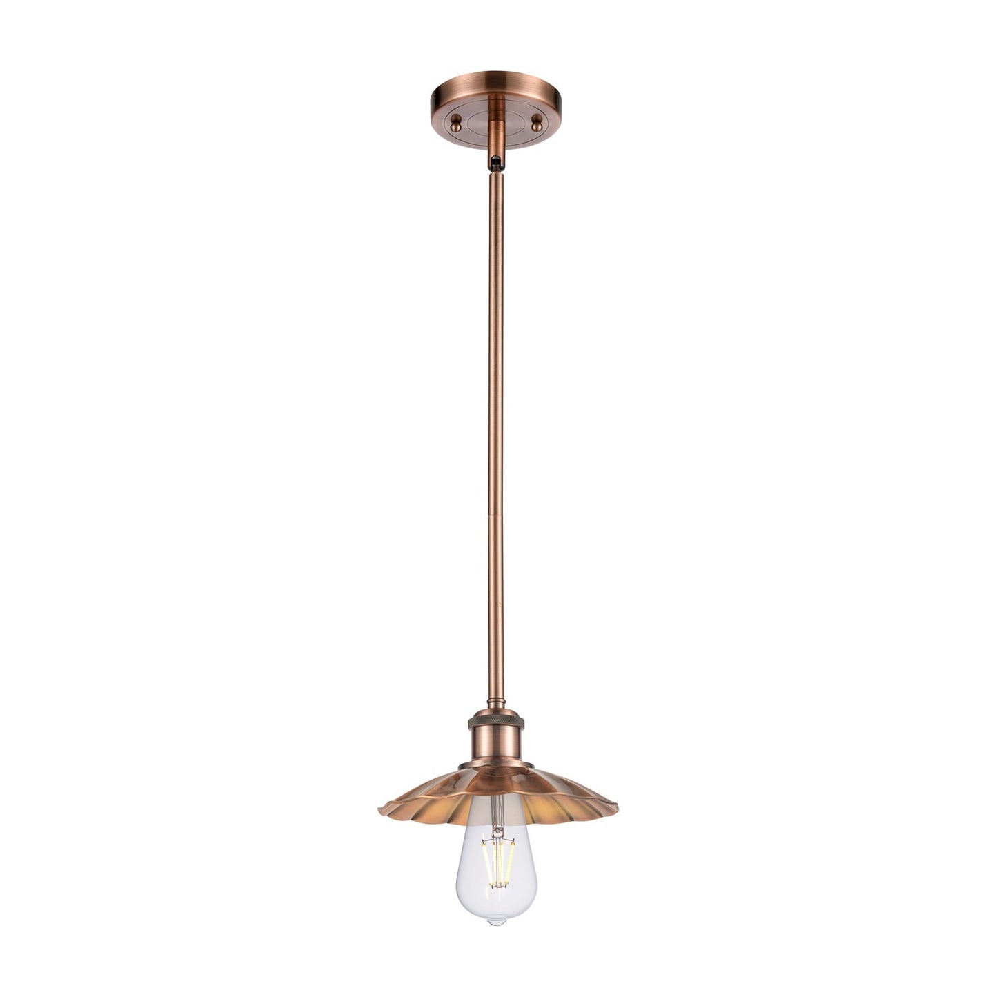 Innovations Scallop 8in 1-Light Mini Pendant | Industrial Antique Copper Metal Shade | Kitchen Island & Dining Room | Model 516-1S-AC-M17-AC