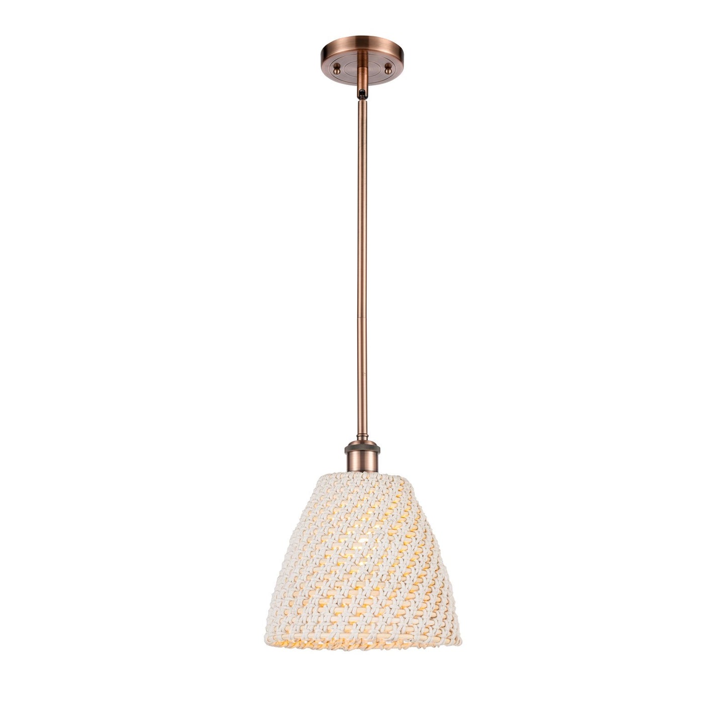 Innovations Bristol Natural 9in 1-Light Mini Pendant | Farmhouse Antique Copper and Natural Fiber Dome Shade | Kitchen | Model 516-1S-AC-NBD-9-NAT