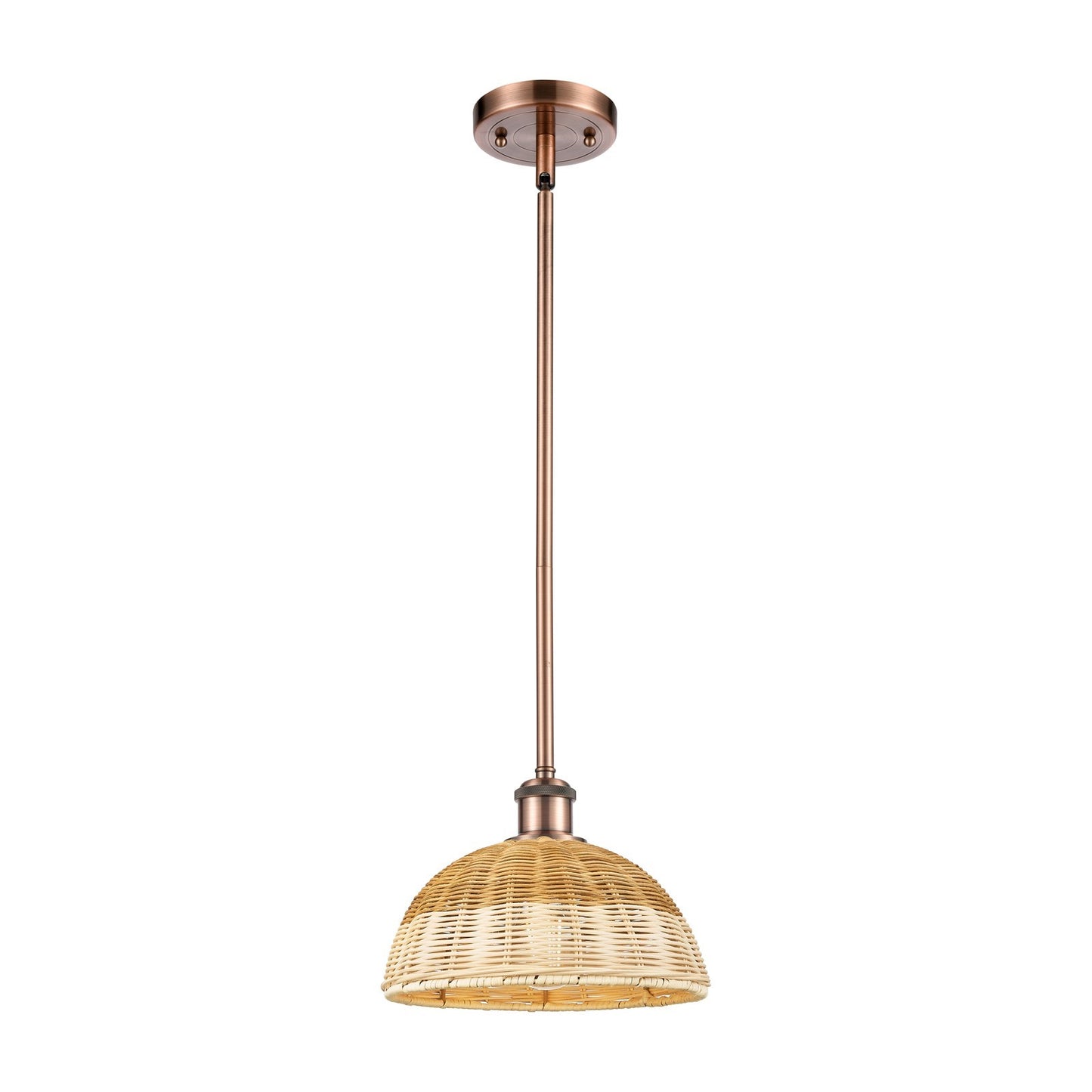 Innovations Bristol Natural II 9in 1-Light Mini Pendant | Industrial Antique Copper and Natural Fiber Dome Shade | Model 516-1S-AC-NBD2-9-NAT