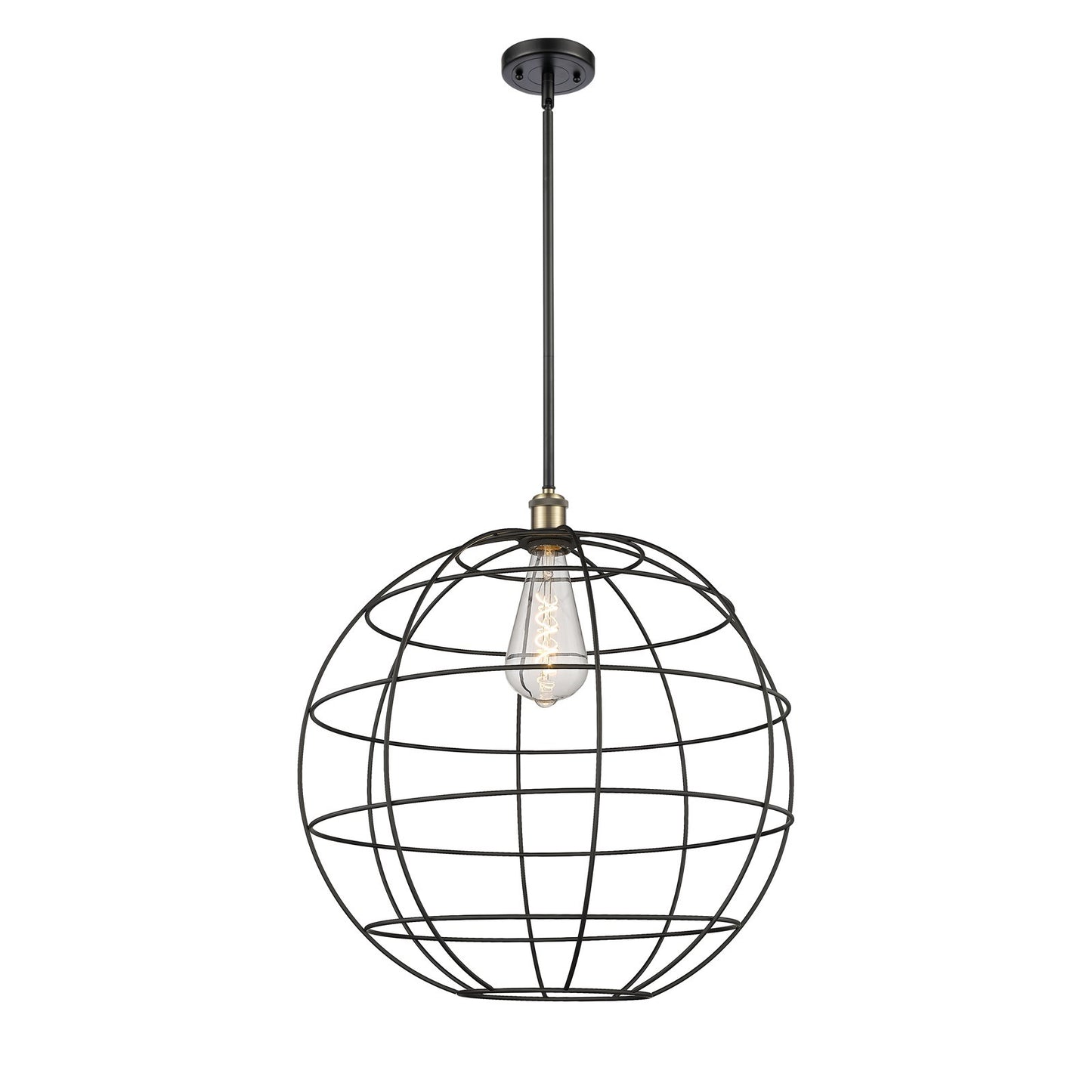 Innovations Lake Placid 22in 1-Light Mini Pendant | Industrial Black Antique Brass and Matte Black Globe Shade | Kitchen | Model 516-1S-BAB-CE-22-BK