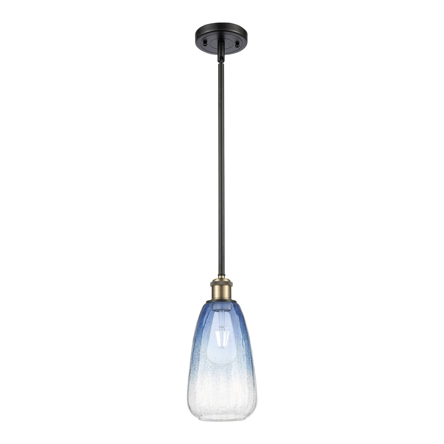 Innovations Brookhaven Almond 6in 1-Light Mini Pendant | Industrial Black Antique Brass and Sapphire Blue Glass | Kitchen | Model 516-1S-BAB-G480-6SB