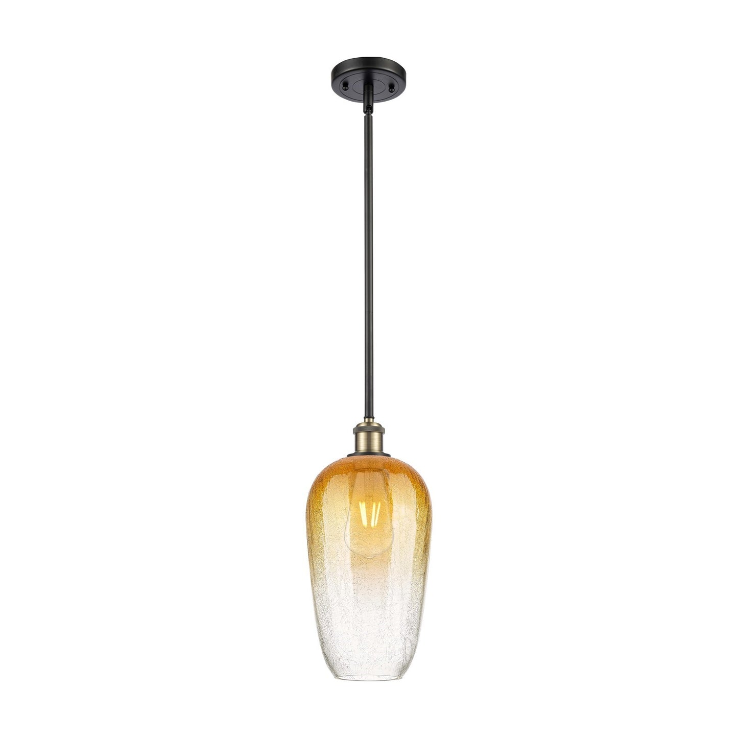 Innovations Brookhaven Flute 7in 1-Light Mini Pendant | Industrial Black Antique Brass and Amber Glass | Kitchen Island | Model 516-1S-BAB-G484-7AM