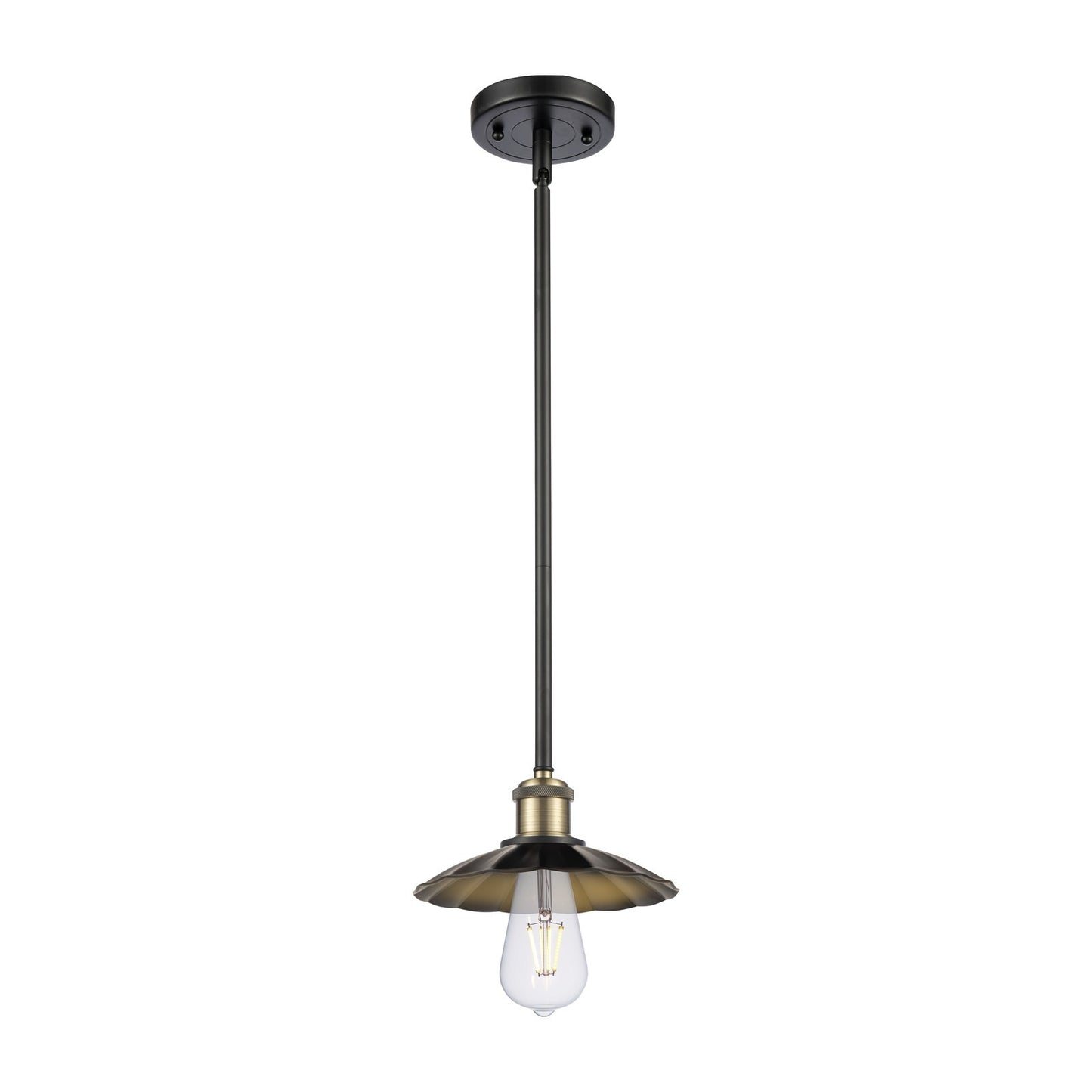 Innovations Scallop 8in 1-Light Mini Pendant | Industrial Black Antique Brass and Matte Black Metal | Kitchen Island | Model 516-1S-BAB-M17-BK