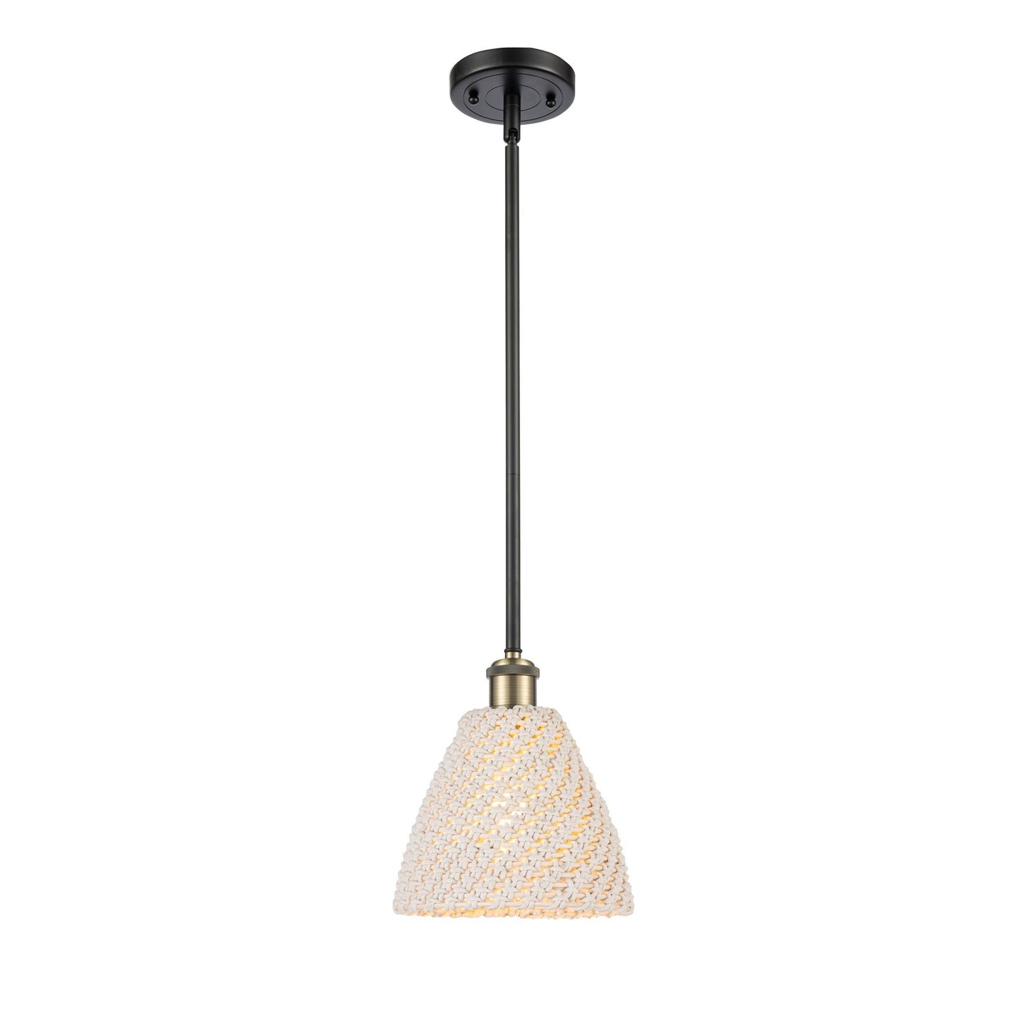 Innovations Bristol Natural 7.5in 1-Light Mini Pendant | Farmhouse Black Antique Brass and Natural Fiber | Kitchen | Model 516-1S-BAB-NBD-75-NAT