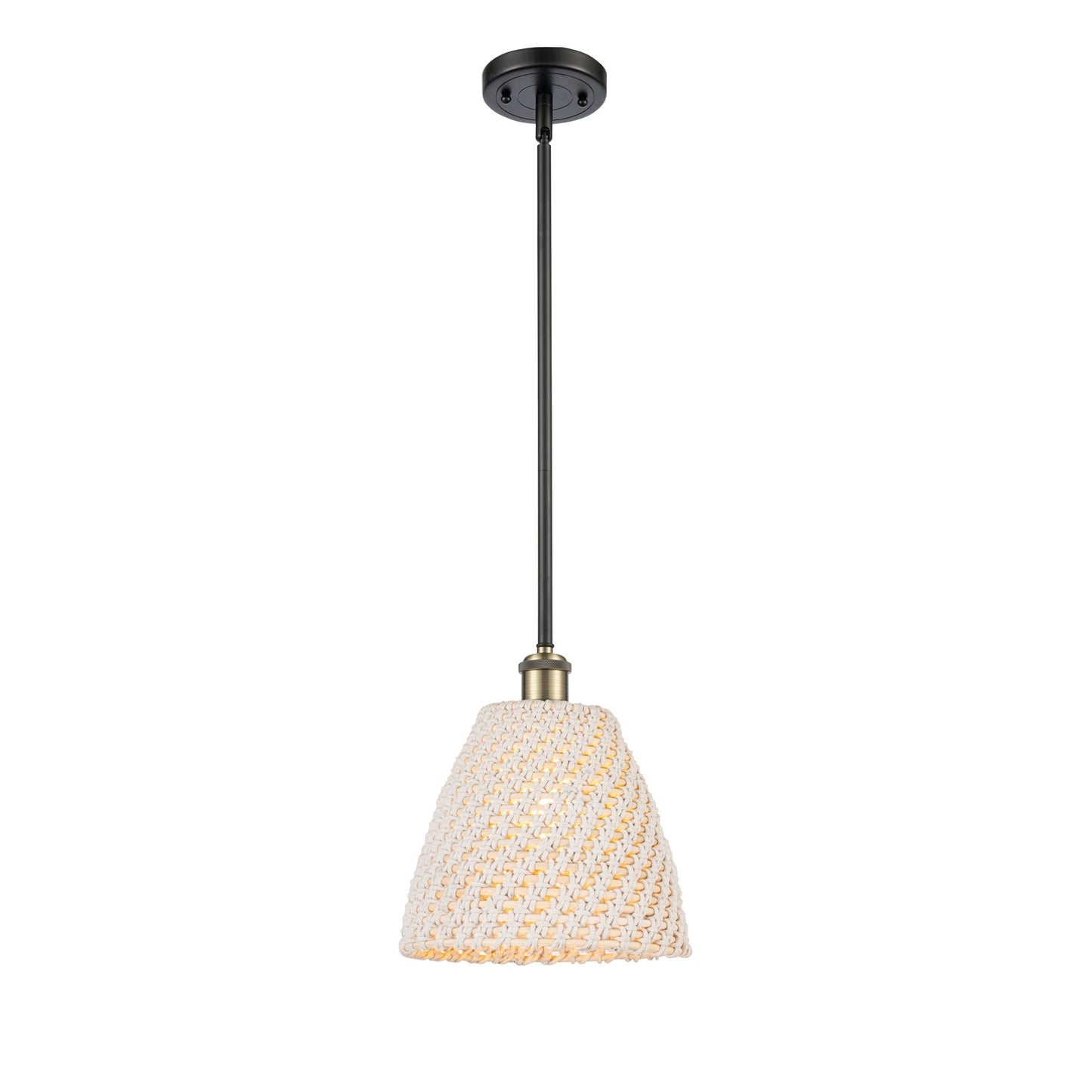 Innovations Bristol Natural 9in 1-Light Mini Pendant | Farmhouse Black Antique Brass and Natural Fiber | Kitchen Island | Model 516-1S-BAB-NBD-9-NAT