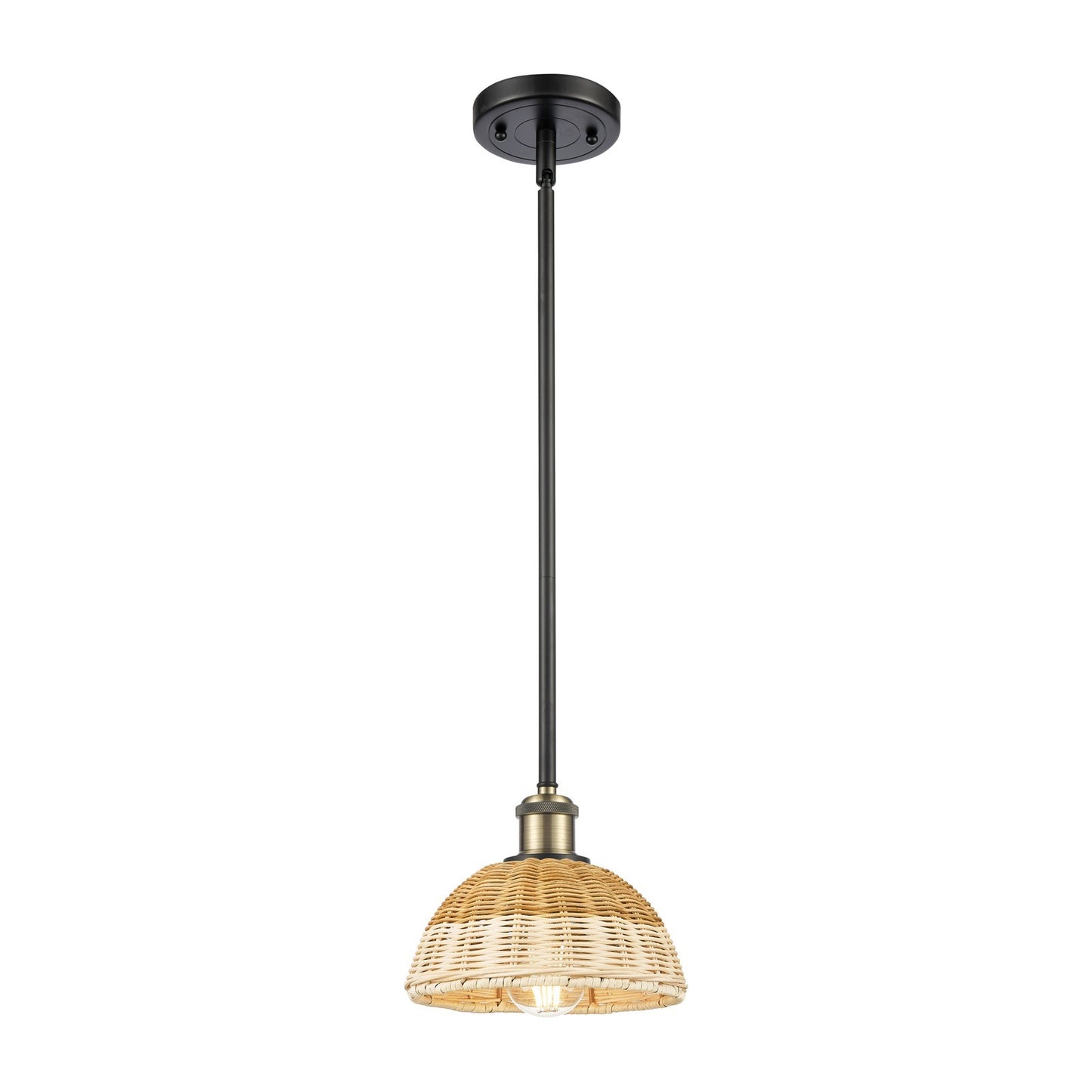 Innovations Bristol Natural II 8in 1-Light Mini Pendant | Industrial Black Antique Brass and Natural Fiber Dome Shade | Model 516-1S-BAB-NBD2-75-NAT