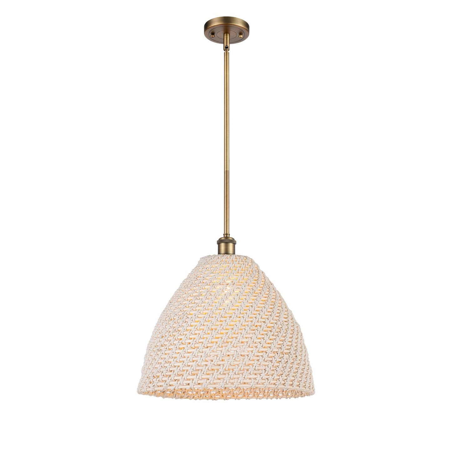 Innovations Bristol Natural 16in 1-Light Mini Pendant | Farmhouse Brushed Brass and Natural Fiber | Kitchen Island | Model 516-1S-BB-NBD-16-NAT