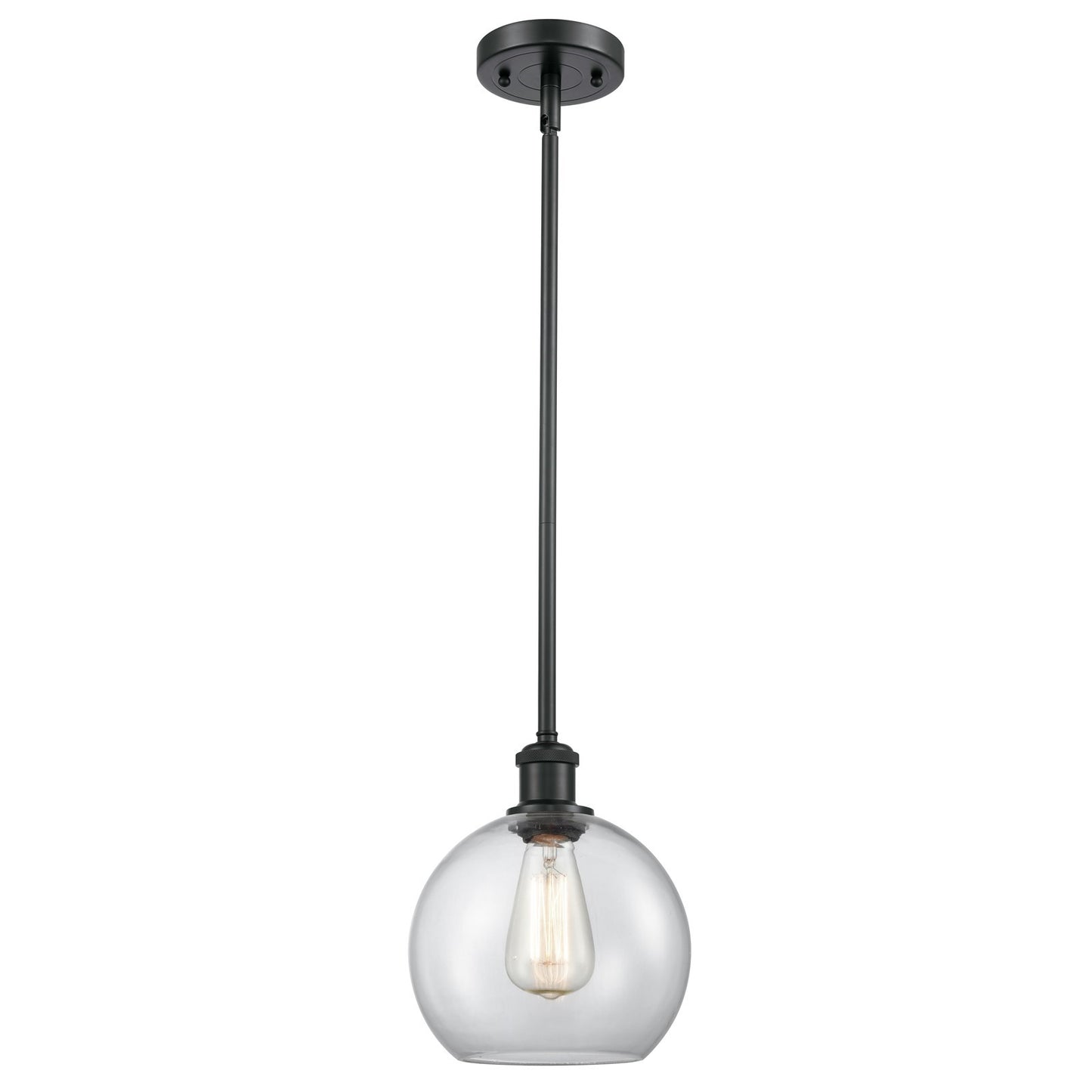 Innovations Athens 8in 1-Light Mini Pendant | Modern Matte Black and Clear Basket Weave Glass | Kitchen Island & Dining | Model 516-1S-BK-G122C-8CL