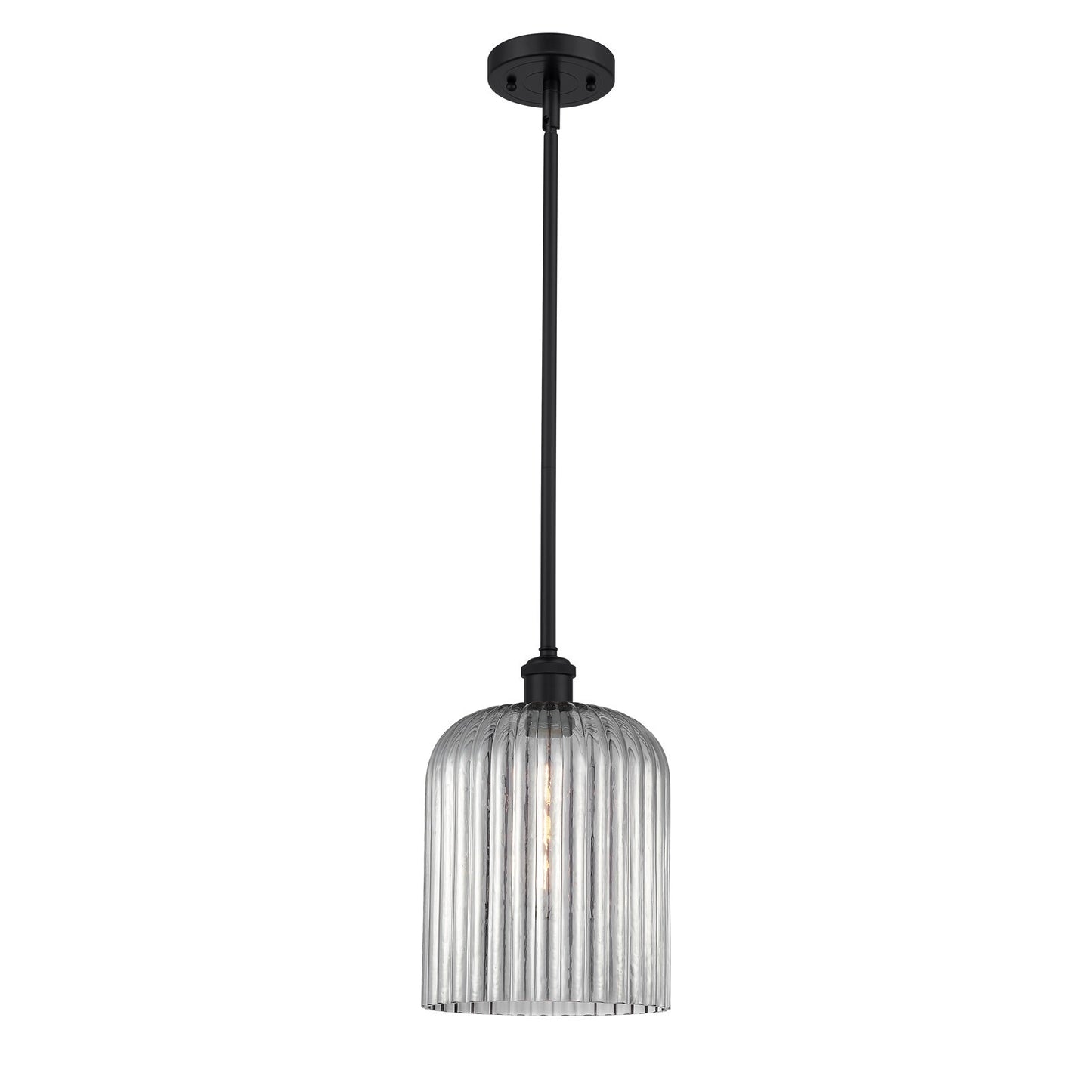 Innovations Bridal Veil 5in 1-Light Mini Pendant | Art Nouveau Matte Black and Light Smoke Ribbed Glass | Kitchen Island | Model 516-1S-BK-G559-8SM