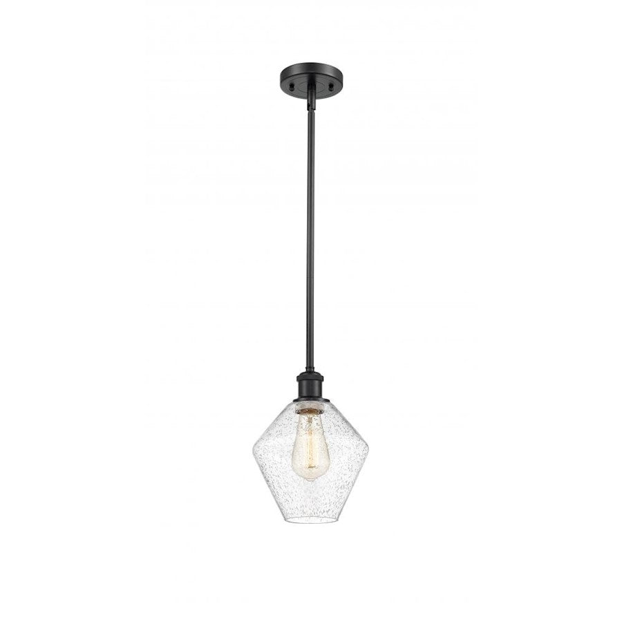 Innovations Ballston Cindyrella 8in 1-Light Mini Pendant | Nautical Transitional Matte Black Steel and Seedy Glass | Kitchen | Model 516-1S-BK-G654-8