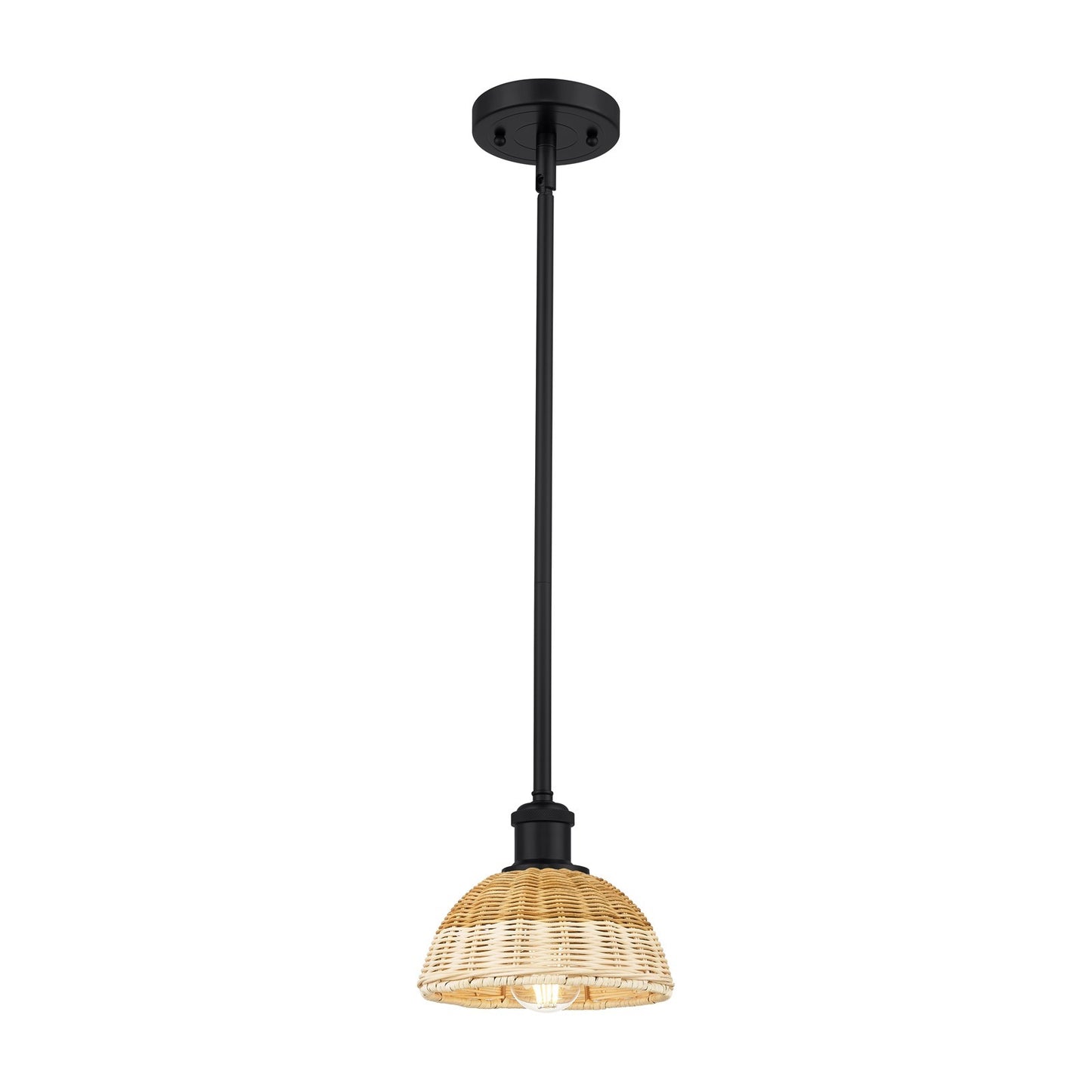 Innovations Bristol Natural II 7.5in 1-Light Mini Pendant | Industrial Matte Black and Natural Fiber Dome | Kitchen | Model 516-1S-BK-NBD2-75-NAT