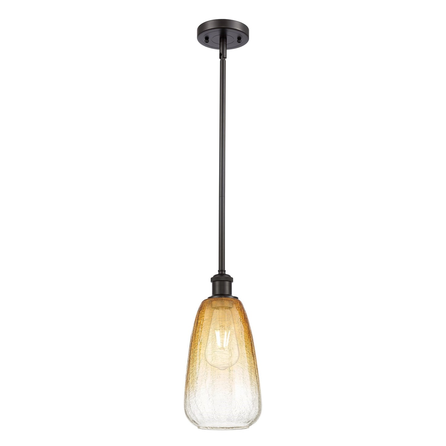 Innovations Brookhaven Almond 6in 1-Light Mini Pendant | Industrial Oil Rubbed Bronze and Amber Glass | Kitchen Island | Model 516-1S-OB-G480-6AM