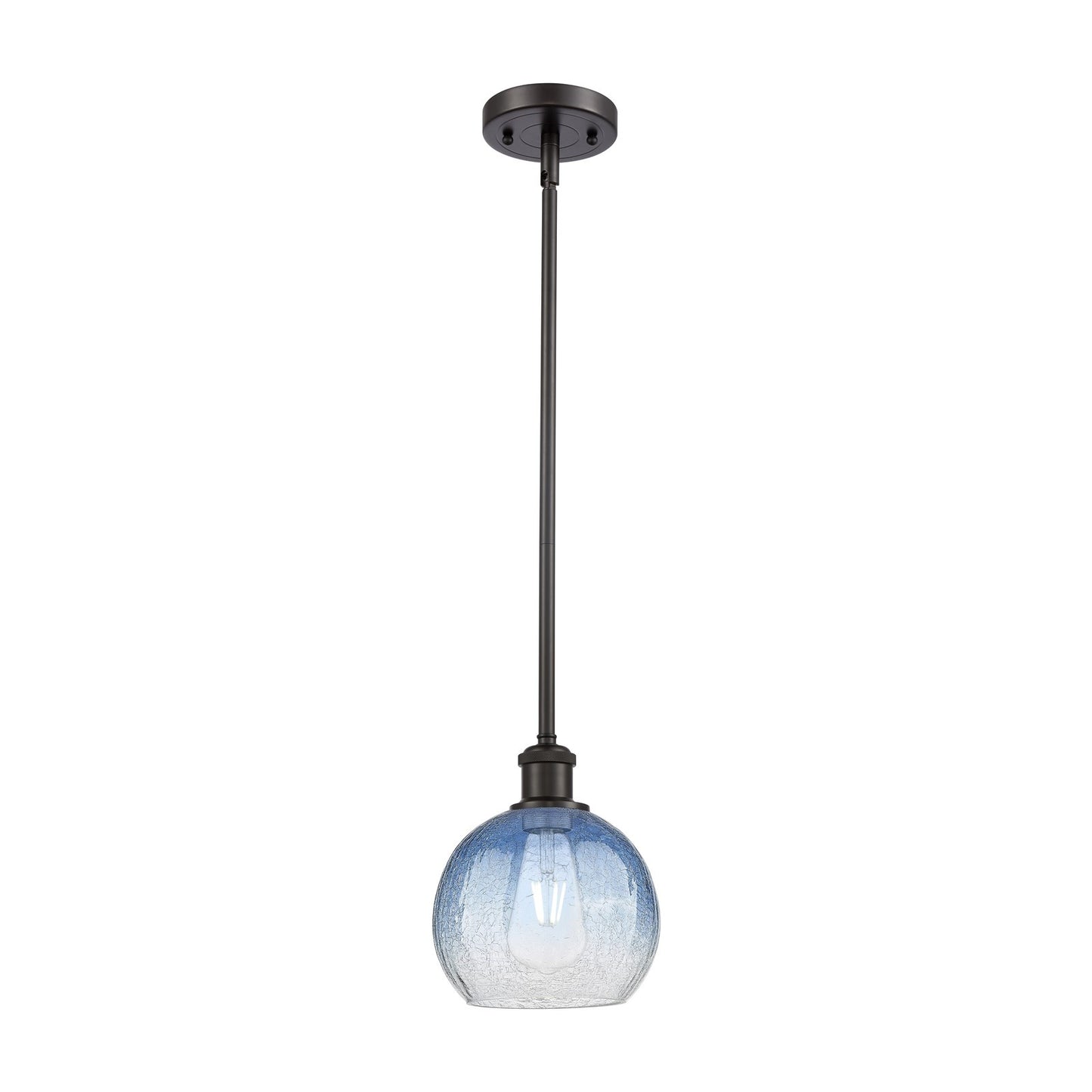 Innovations Brookhaven Globe 7.88in 1-Light Mini Pendant | Industrial Oil Rubbed Bronze and Sapphire Blue Glass | Kitchen | Model 516-1S-OB-G483-8SB