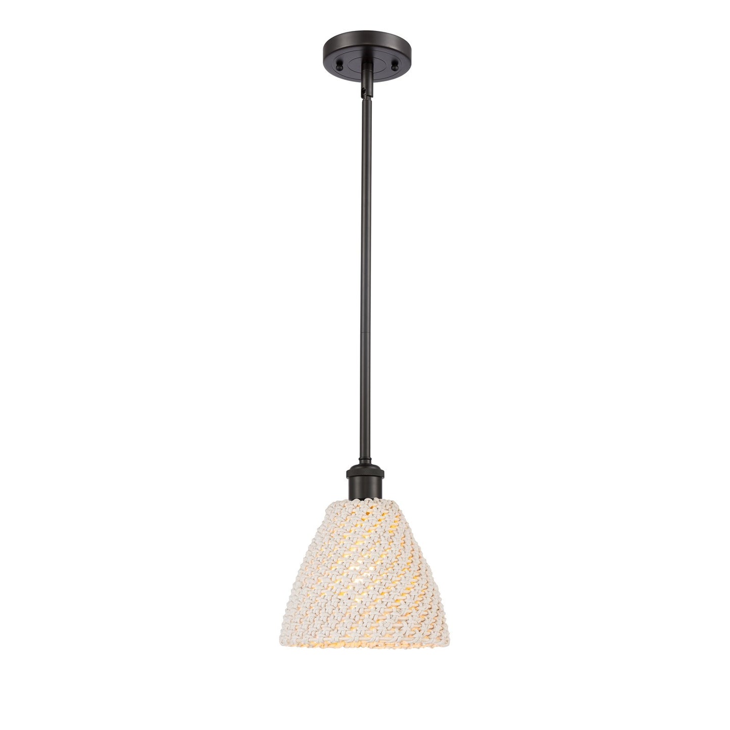 Innovations Bristol Natural 7.5in 1-Light Mini Pendant | Farmhouse Oil Rubbed Bronze and Natural Fiber Dome Shade | Model 516-1S-OB-NBD-75-NAT