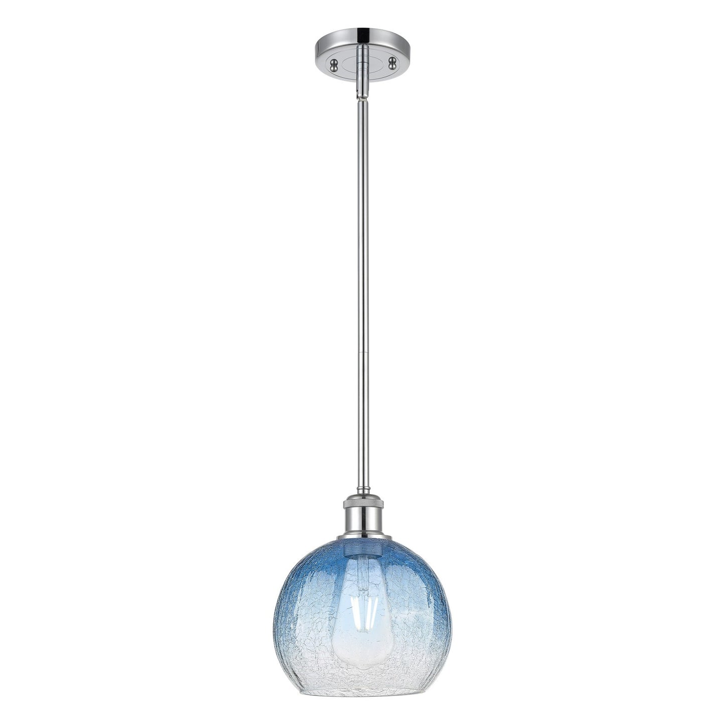 Innovations Brookhaven Globe 8in 1-Light Mini Pendant | Industrial Polished Chrome and Sapphire Blue Glass | Kitchen | Model 516-1S-PC-G483-8SB