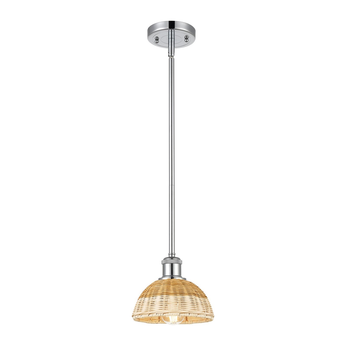 Innovations Bristol Natural II 7.5in 1-Light Mini Pendant | Industrial Polished Chrome and Natural Fiber Dome | Kitchen | Model 516-1S-PC-NBD2-75-NAT
