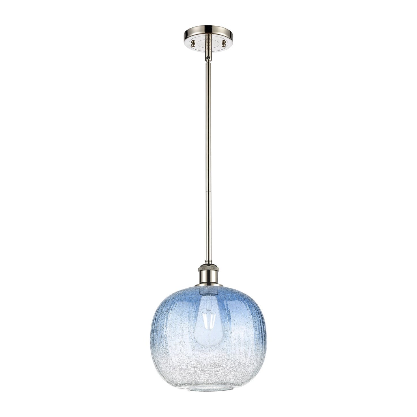 Innovations Brookhaven Sphere 10.5in 1-Light Mini Pendant | Industrial Polished Nickel and Sapphire Blue Glass | Kitchen | Model 516-1S-PN-G481-10SB