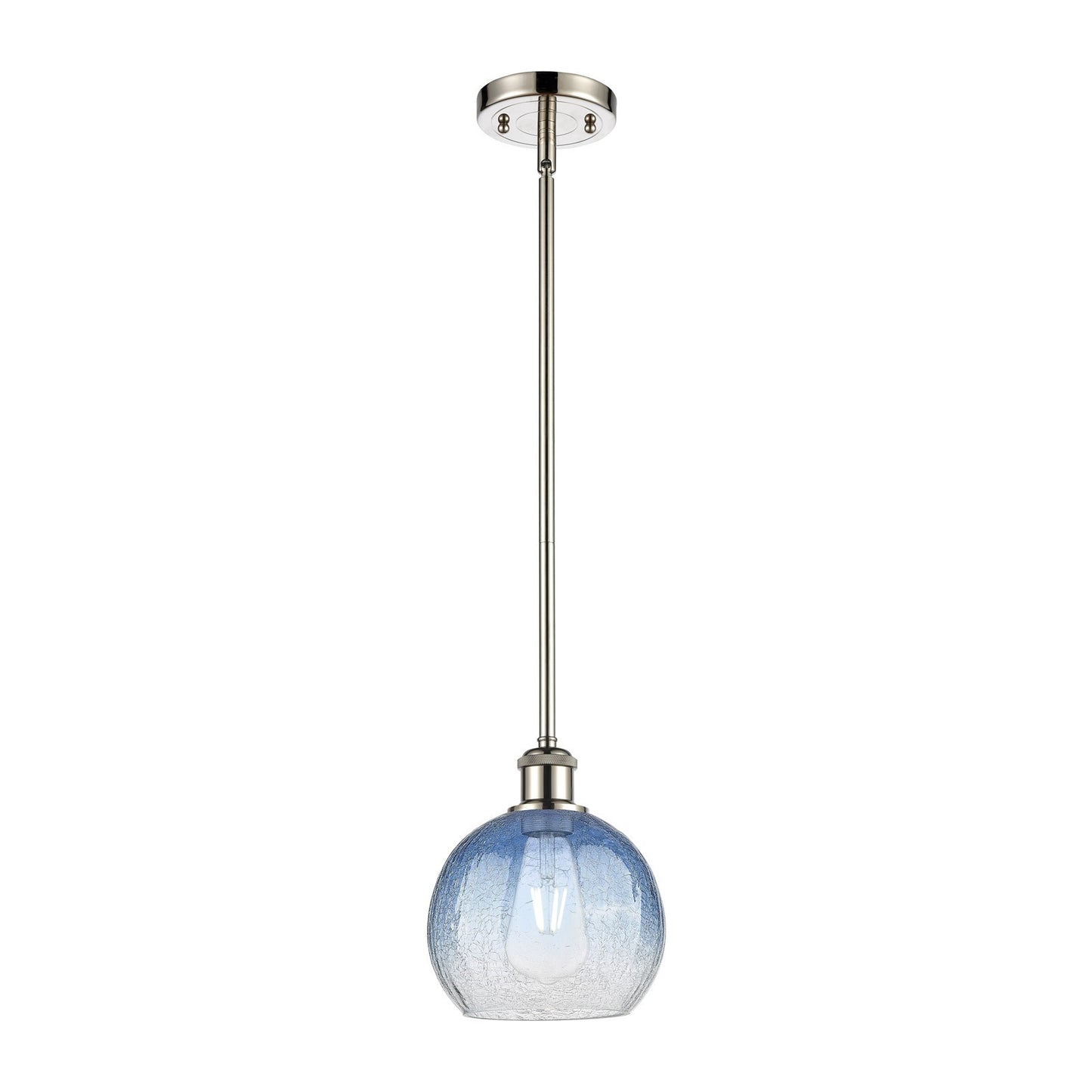 Innovations Brookhaven Globe 7.88in 1-Light Mini Pendant | Industrial Polished Nickel and Sapphire Blue Glass | Kitchen | Model 516-1S-PN-G483-8SB