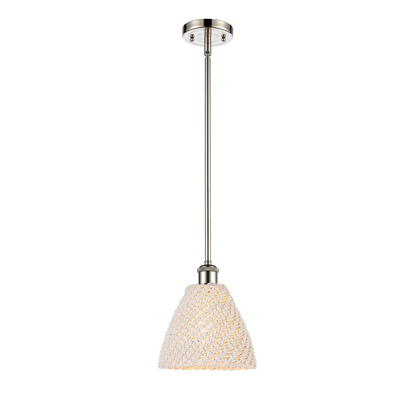 Innovations Bristol Natural 7.5in 1-Light Mini Pendant | Polished Nickel and Natural Fiber Dome | Kitchen Island | Model 516-1S-PN-NBD-75-NAT